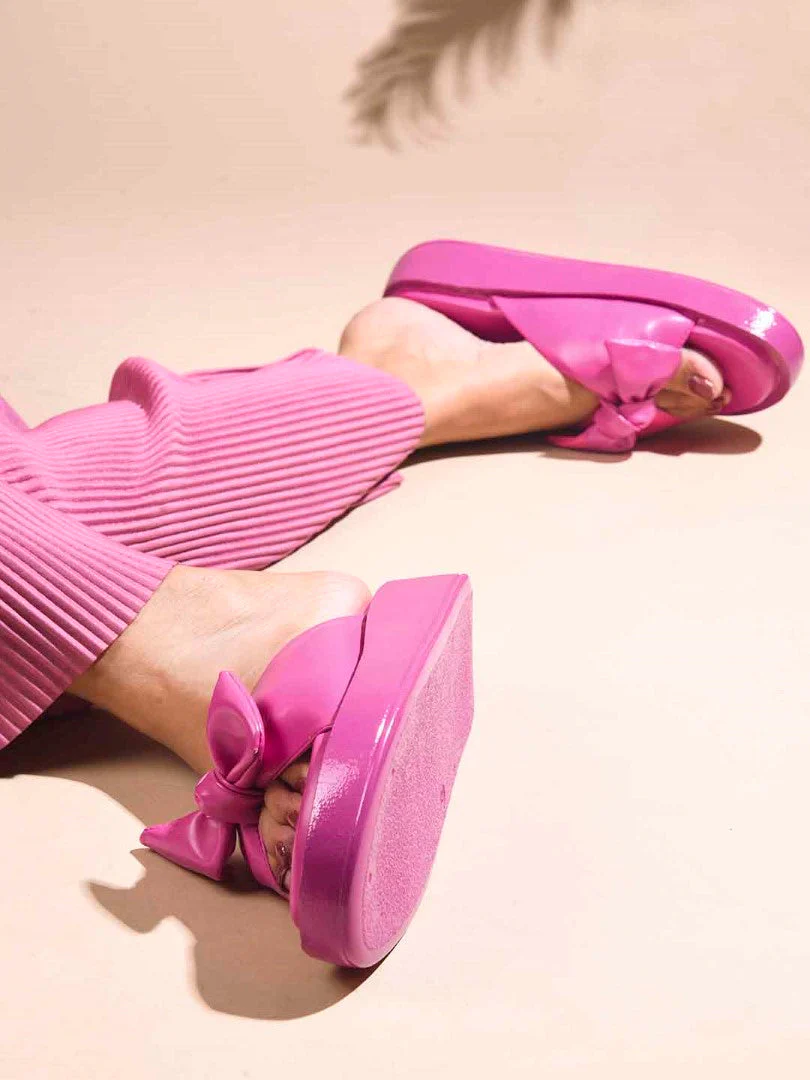 Knotted Bow Flatform Slides Cushioned Platform Sandals for Women | JM Looks - Image 14