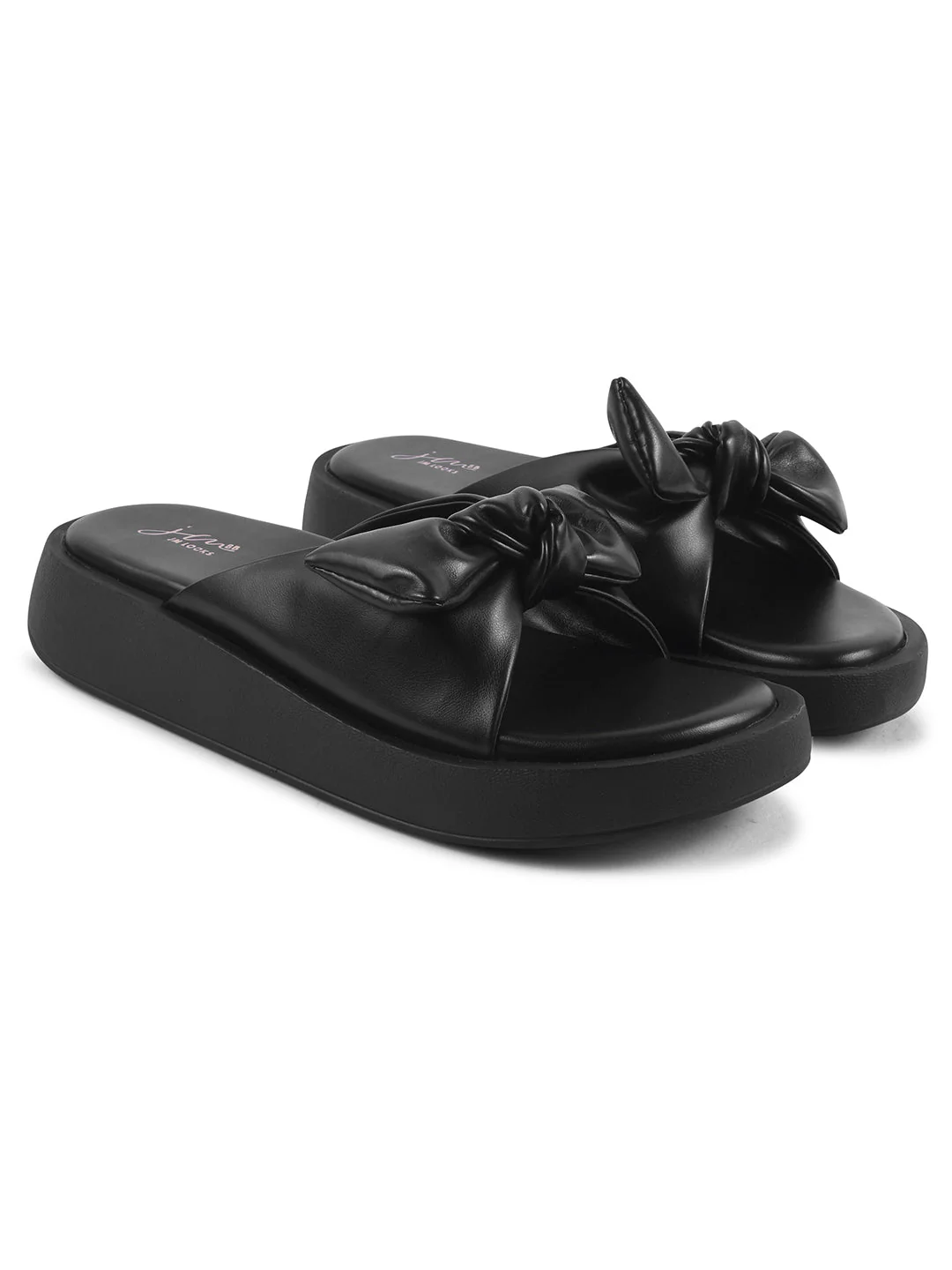 Knotted Bow Flatform Slides Cushioned Platform Sandals for Women | JM Looks - Image 5