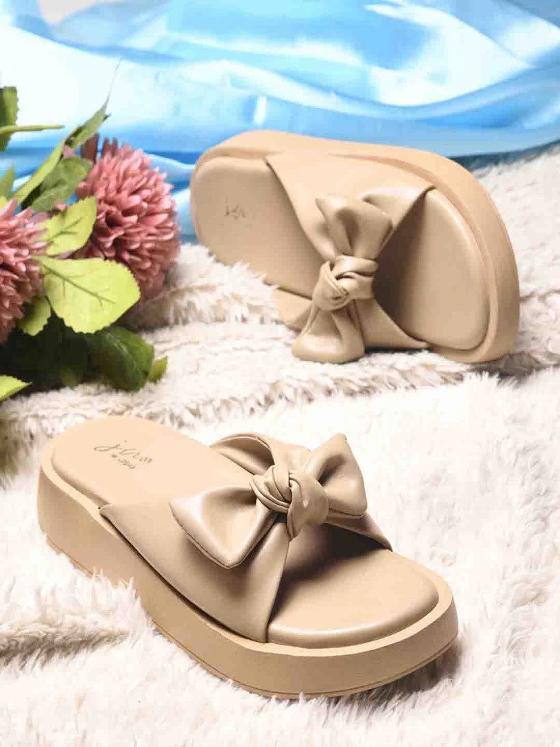 Knotted Bow Flatform Slides Cushioned Platform Sandals for Women | JM Looks - Image 7