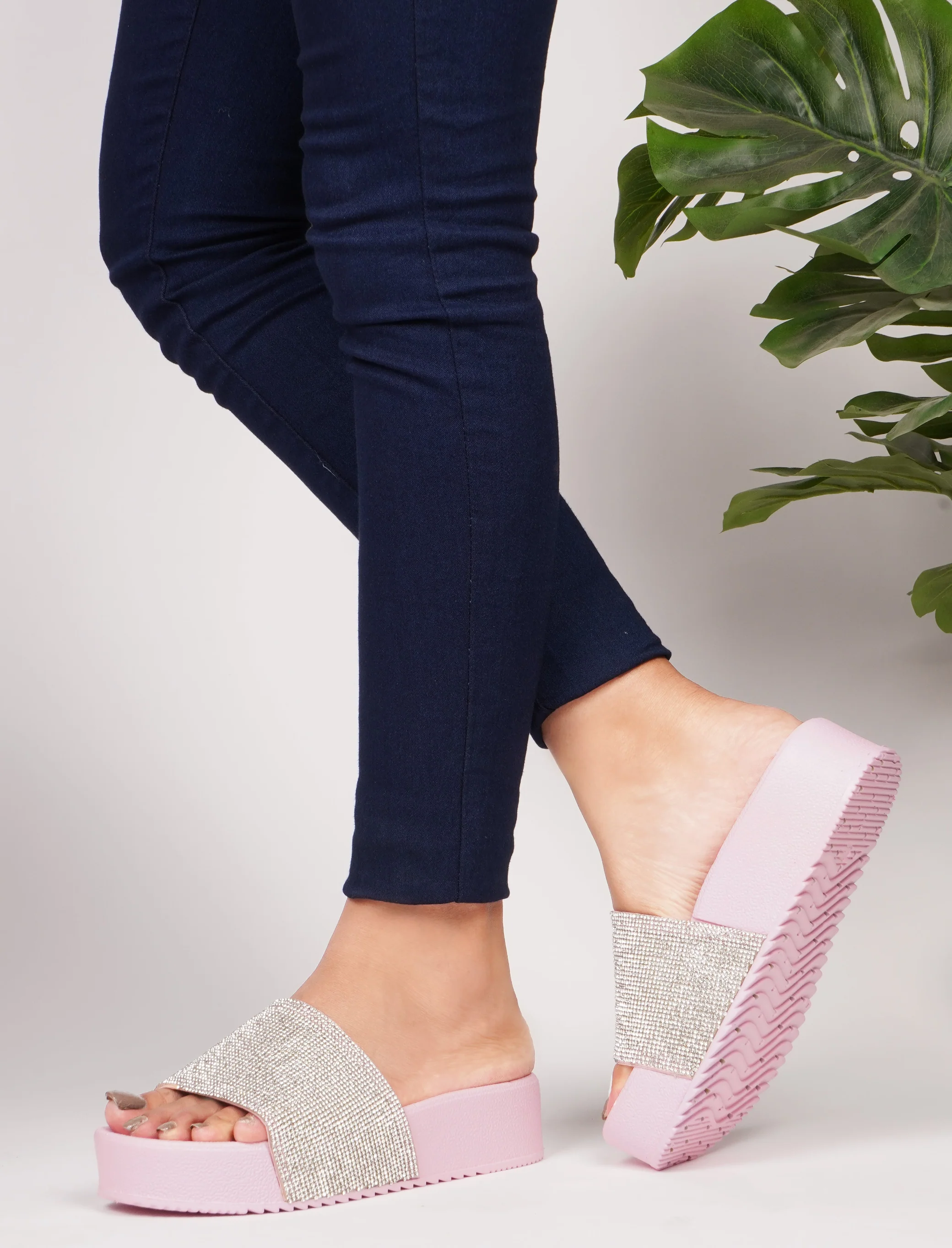 Sparkling Crystal Embellished Platform Slides Comfortable Cushioned Footbed Sandals - Image 16