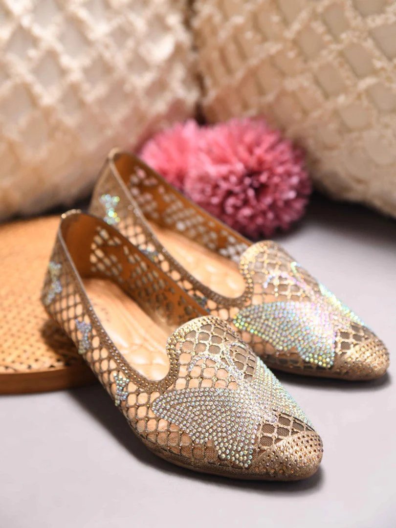 JM Looks Women's Embellished Mesh Slip-on Flat