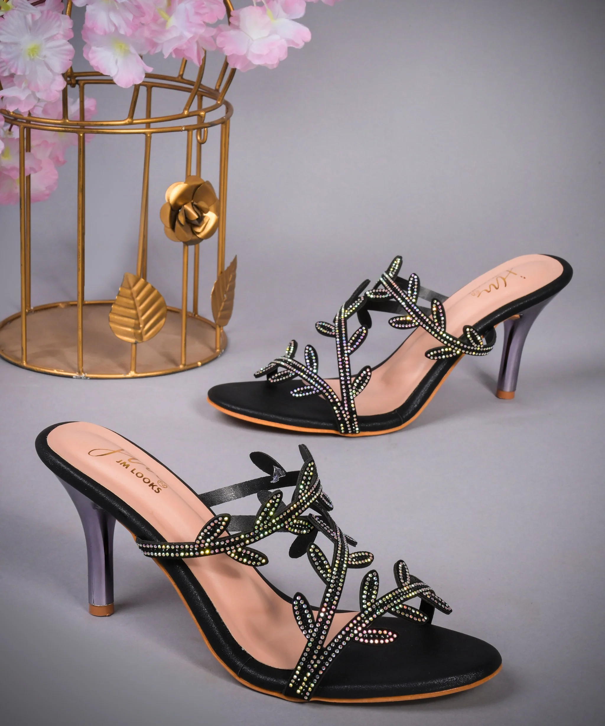 Sparkling Rhinestone Strap Heeled Sandal