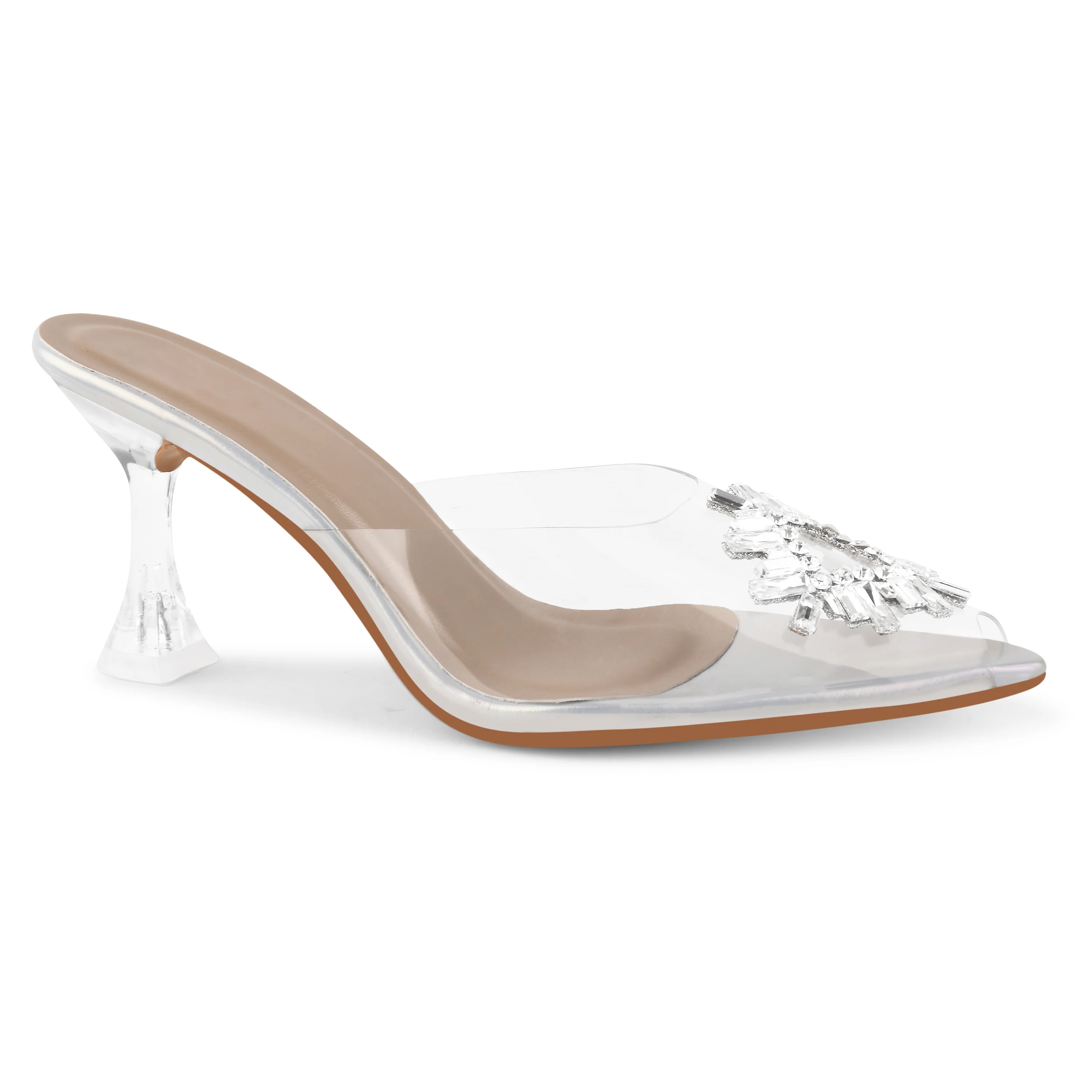 JM Looks Square Rhinestone Flare Transparent Heels - Image 11