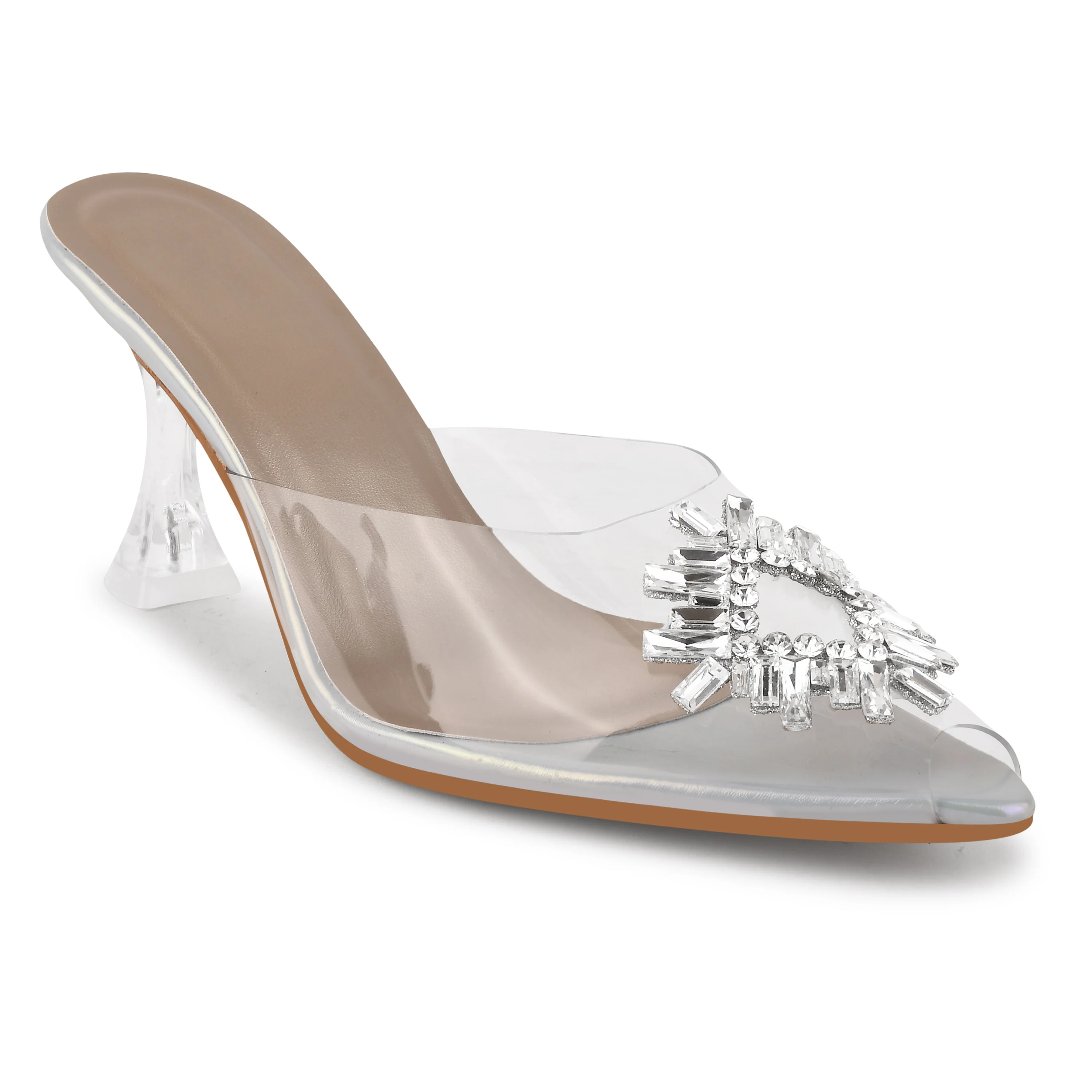 JM Looks Square Rhinestone Flare Transparent Heels - Image 12