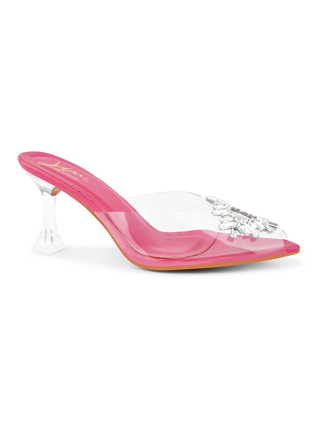 JM Looks Square Rhinestone Flare Transparent Heels - Image 6