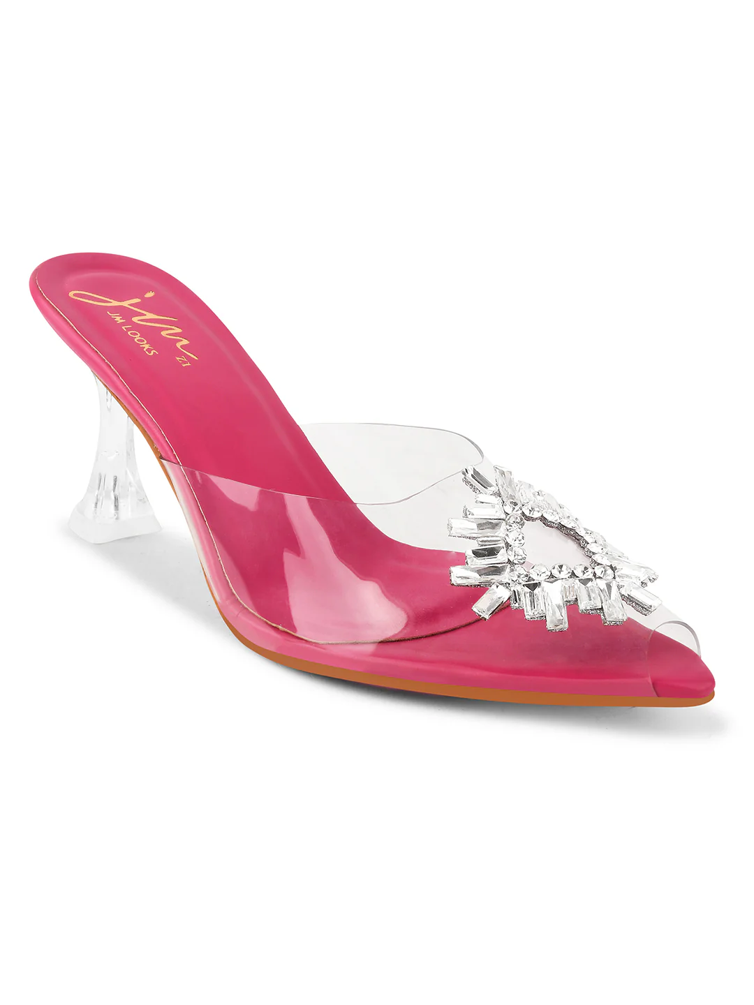 JM Looks Square Rhinestone Flare Transparent Heels - Image 7