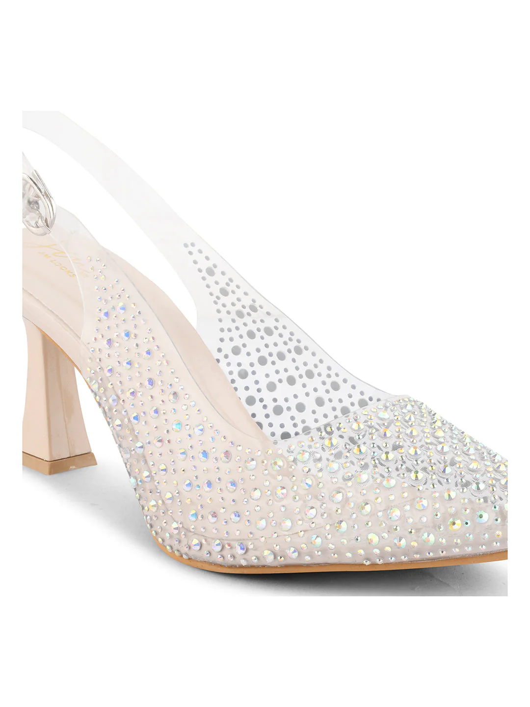 Jm Looks Embellished Transparent Block Heels with Rhinestone Sparkle for Women & Girls - Image 7