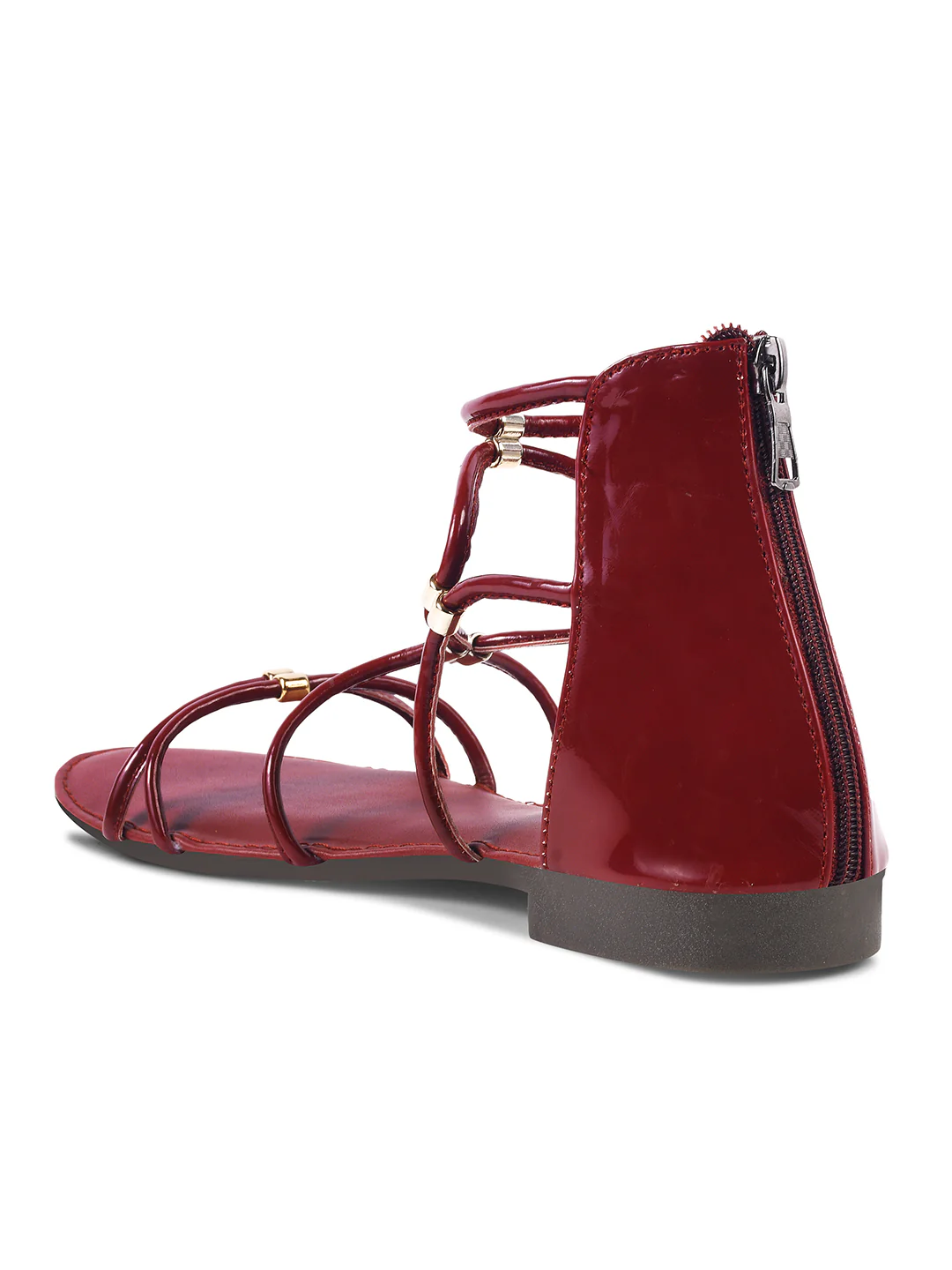 Strappy Gladiator Flat Sandals With Gold-Toned Accents And Zip | JM Looks - Image 12