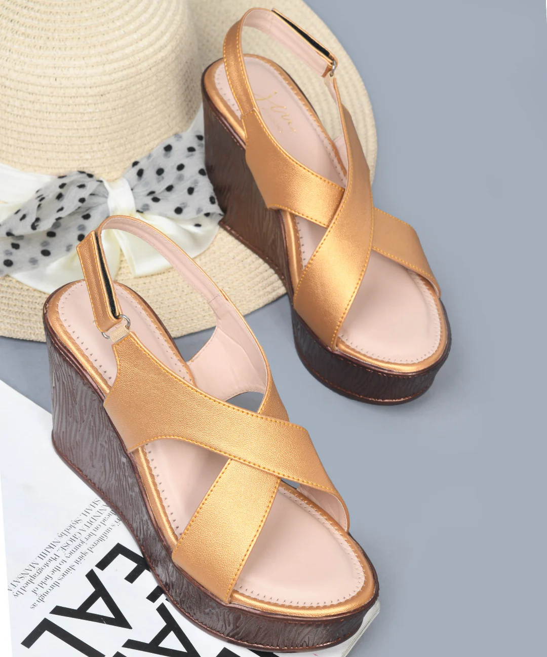 JM Looks Wedge Sandals for Women: Cross Strap Platform Block Heels - Image 5