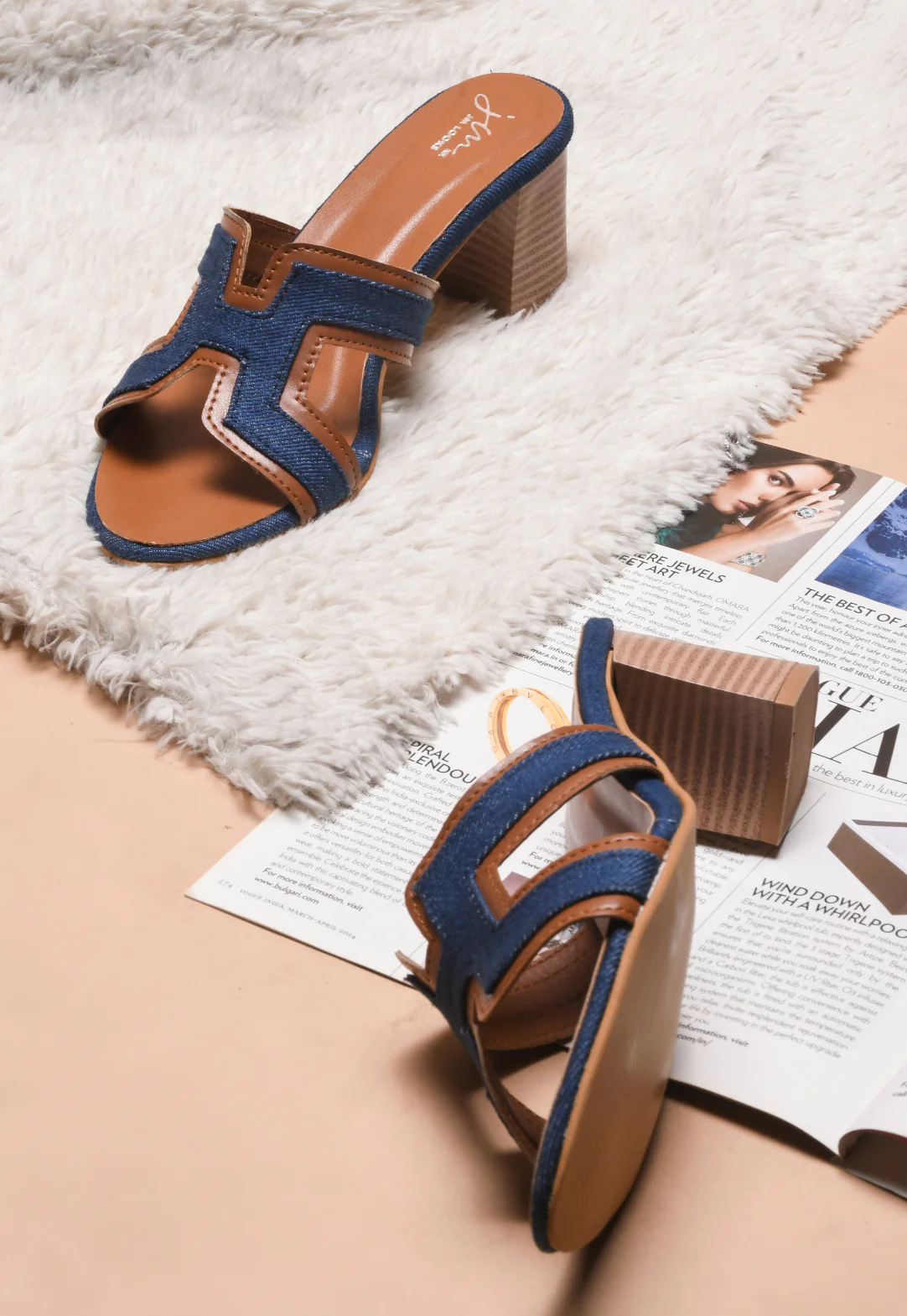 Jm Looks Women's Block Heel - Denim & Tan Accent