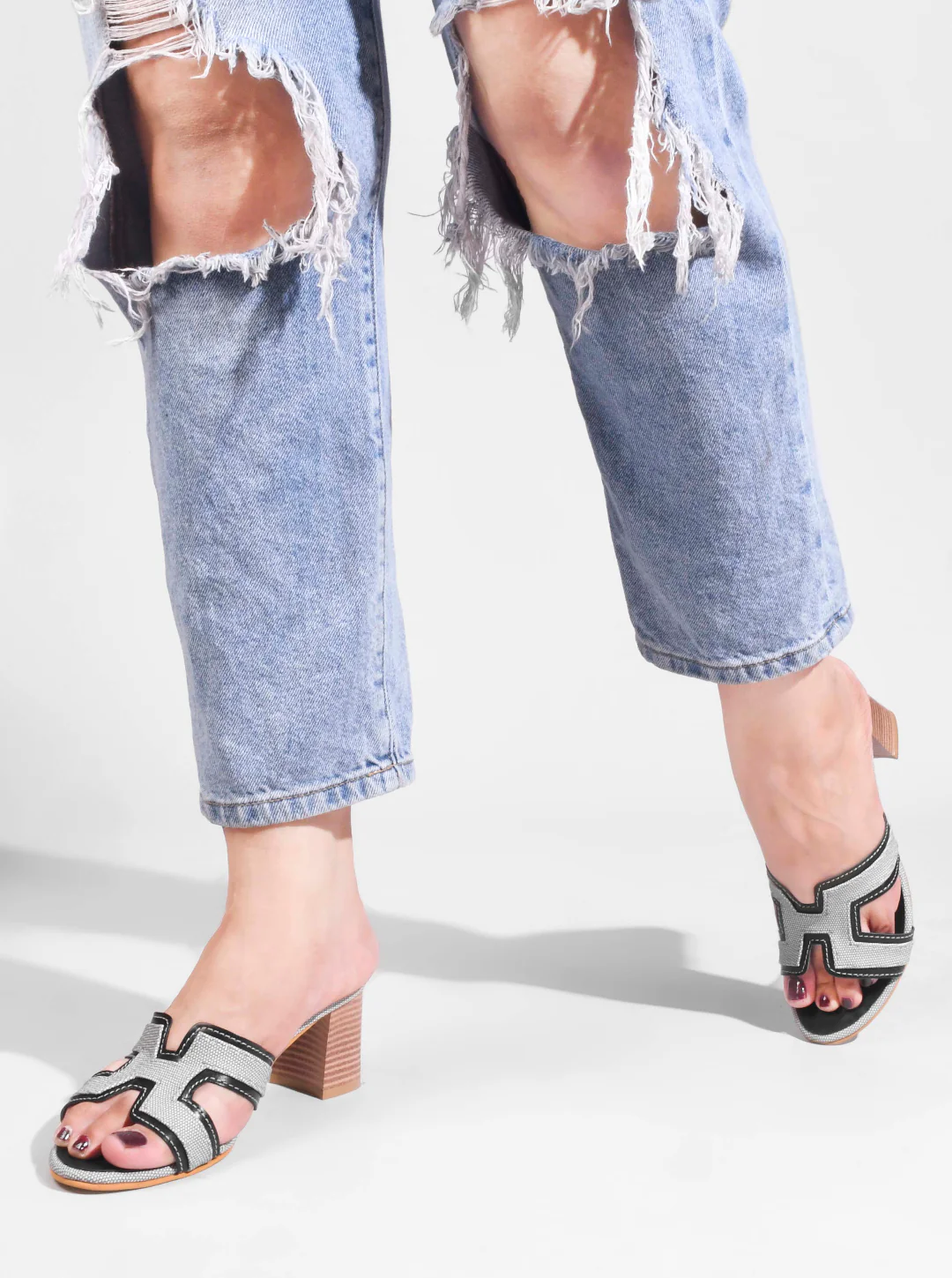 Jm Looks Women's Block Heel - Denim & Tan Accent - Image 15