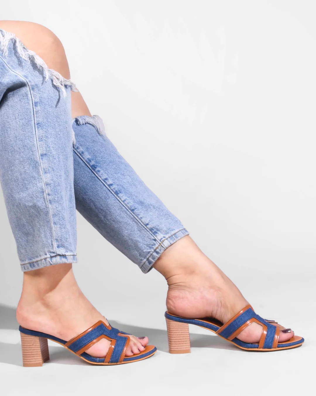 Jm Looks Women's Block Heel - Denim & Tan Accent - Image 2