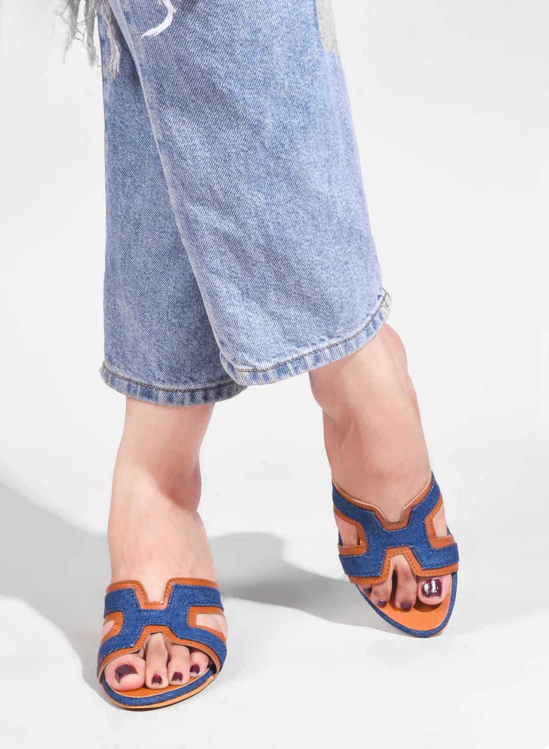 Jm Looks Women's Block Heel - Denim & Tan Accent - Image 4
