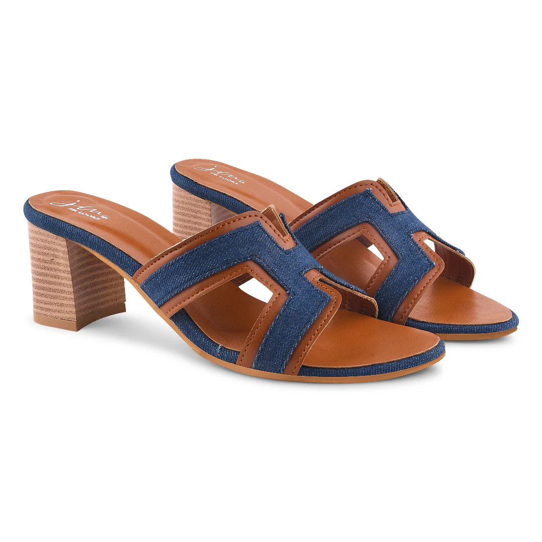 Jm Looks Women's Block Heel - Denim & Tan Accent - Image 5