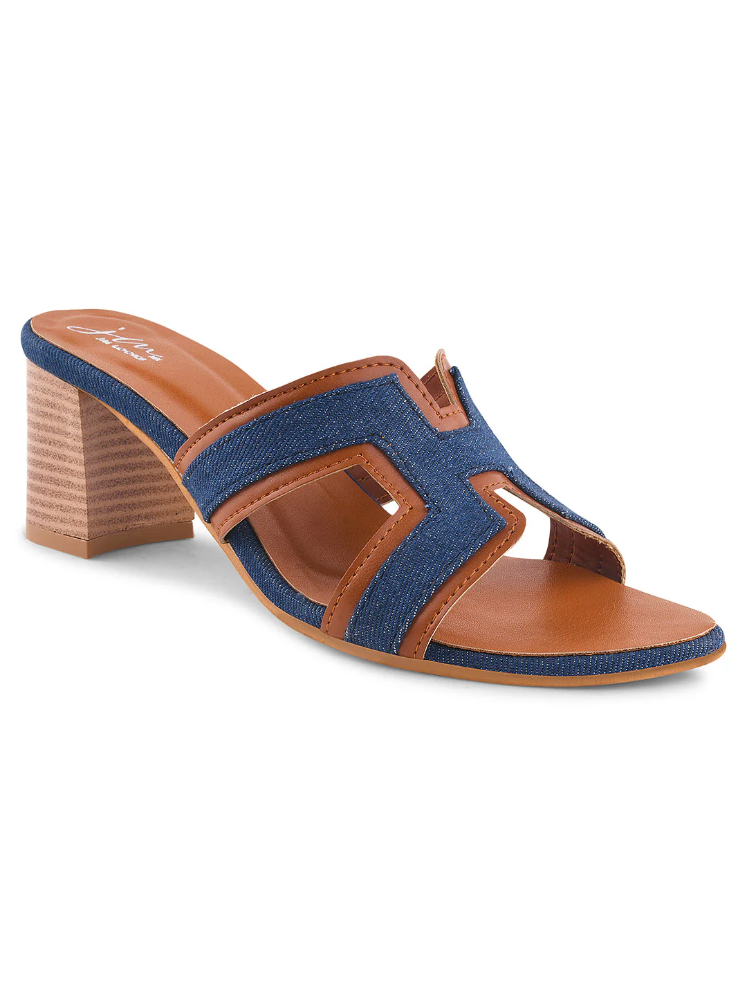 Jm Looks Women's Block Heel - Denim & Tan Accent - Image 6