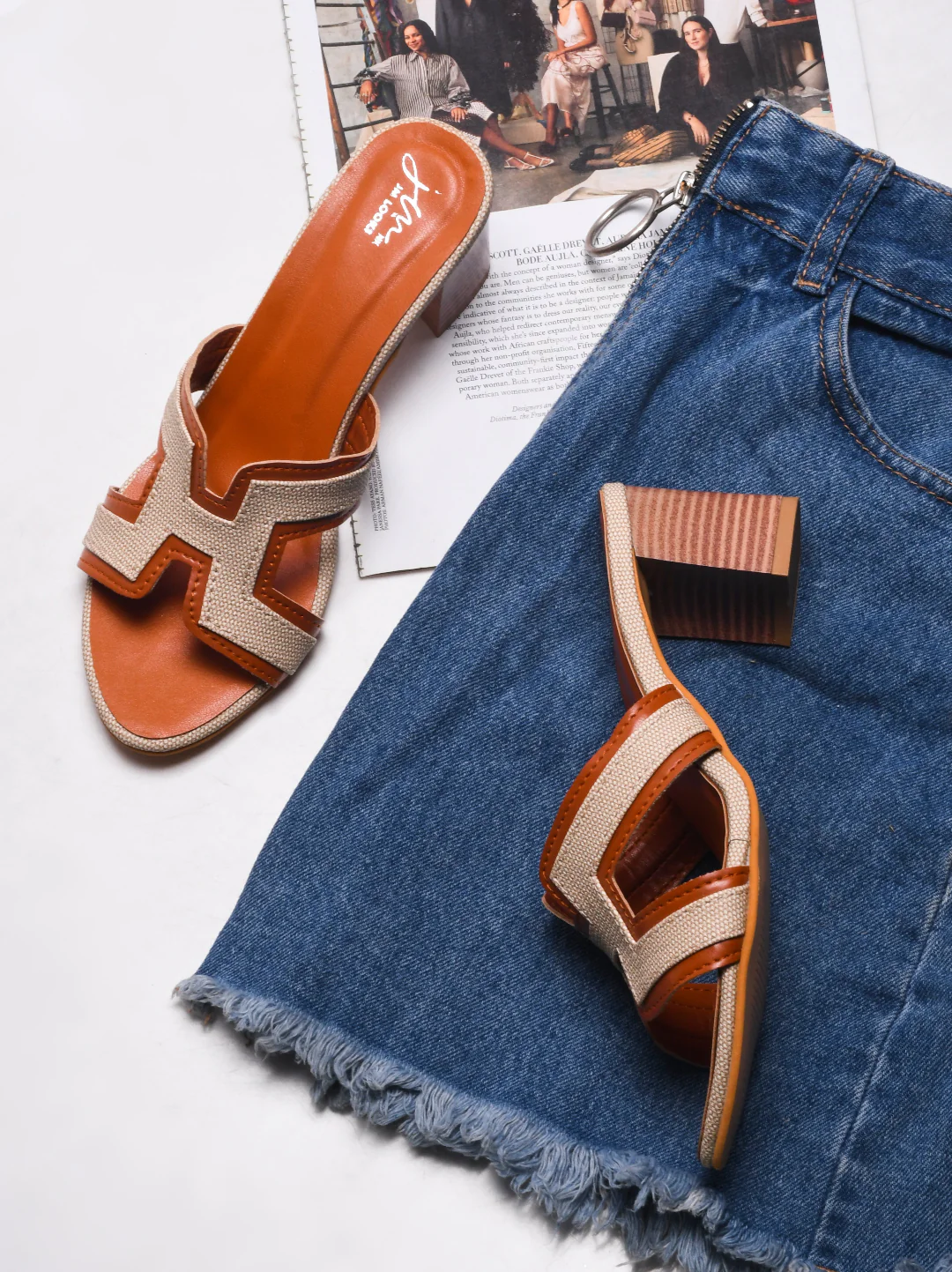 Jm Looks Women's Block Heel - Denim & Tan Accent - Image 7