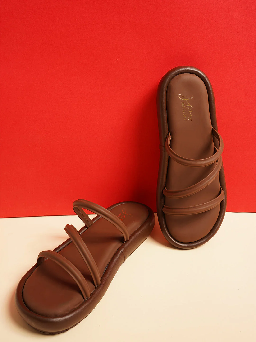 JM Looks Multi-Strap Flats Sandals Slides with Cushioned Padded Footbed for Women - Image 2