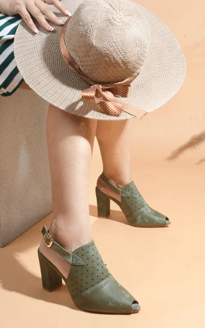 Block Heel Peep Toe Sandals for Women with Buckle Slingback - Image 16