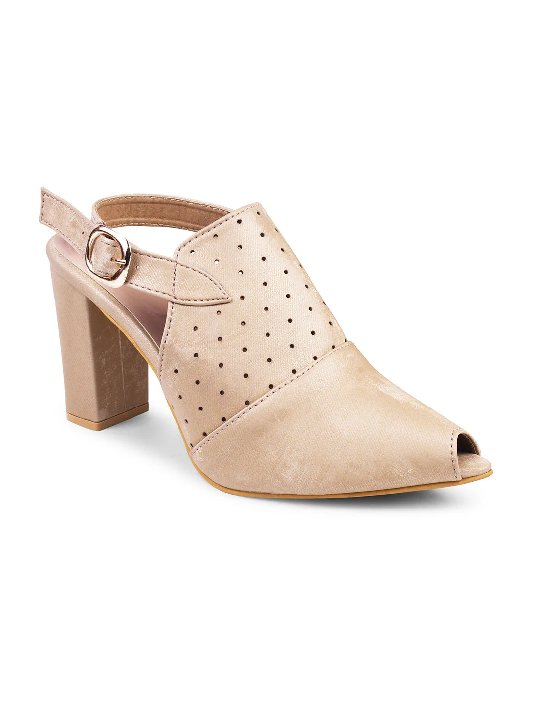 Block Heel Peep Toe Sandals for Women with Buckle Slingback - Image 6