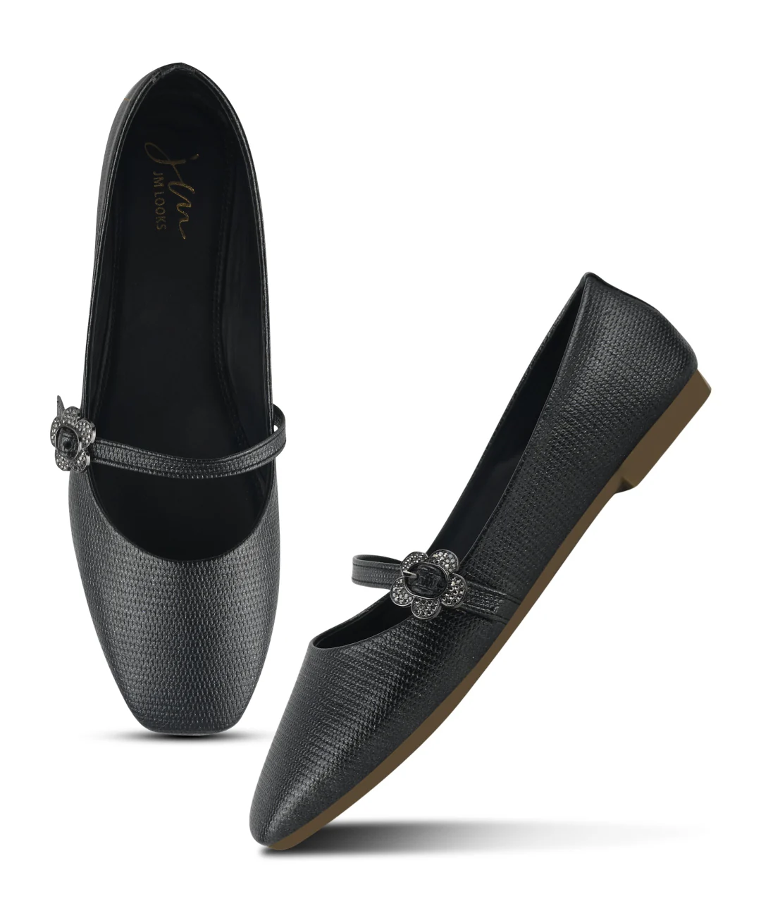 Textured Loafers with Flower Buckle Detail - Image 5
