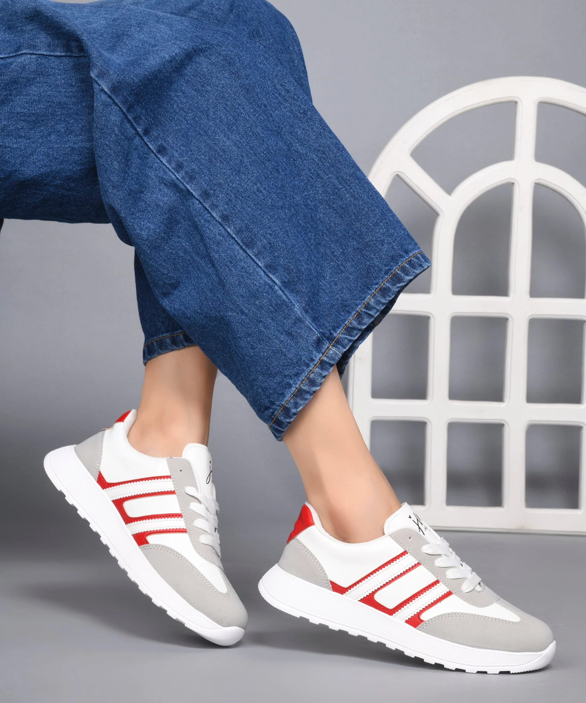 The Urban Stripe Classic Breathable Sneaker with Round Toe & Lace-Up Closure - Image 2
