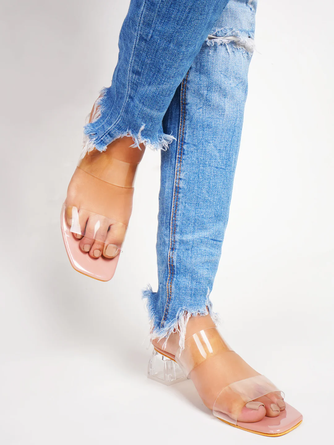 Clear Strap Block Heels for Women | Transparent Sandals with Clear Heel - Image 11