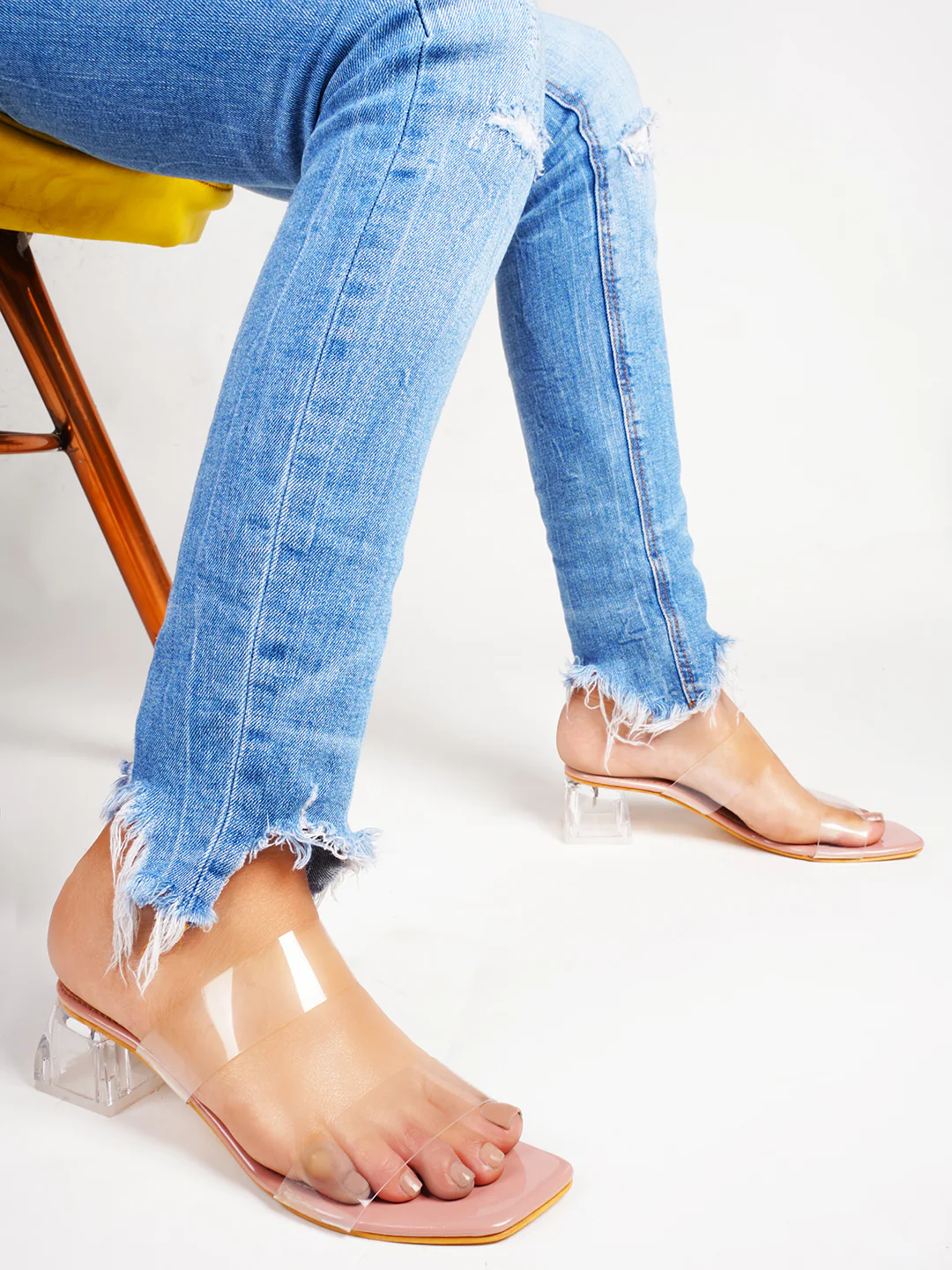 Clear Strap Block Heels for Women | Transparent Sandals with Clear Heel - Image 9