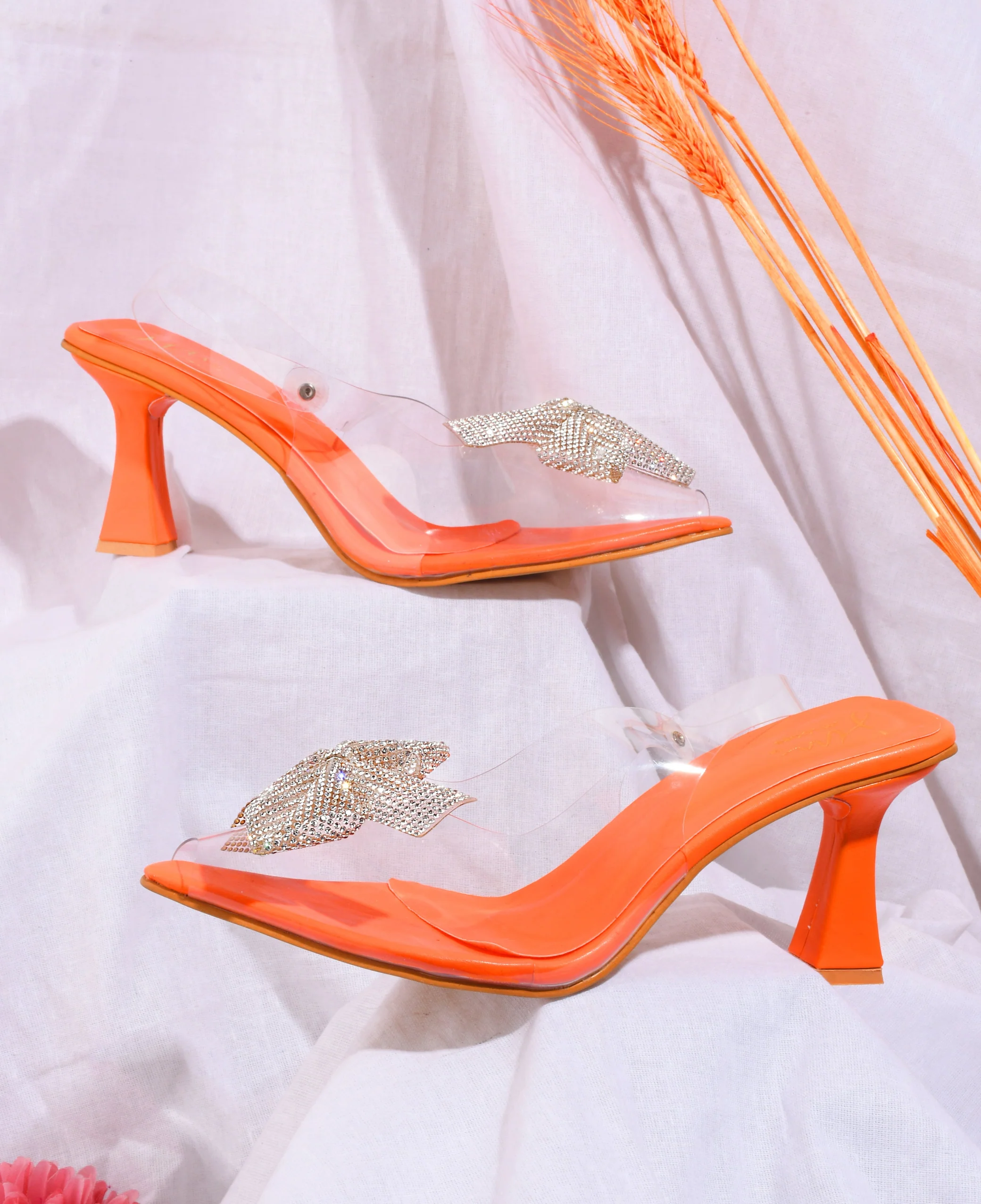 Transparent Heel Sandals for Women with Rhinestone Bow Slingback - Image 8