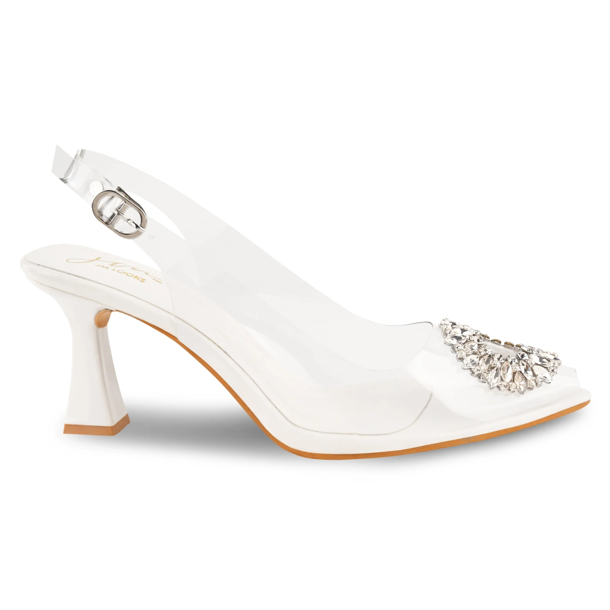 Crystal Embellished Transparent Heels for Women with Pointed Toe Slingback - Image 8
