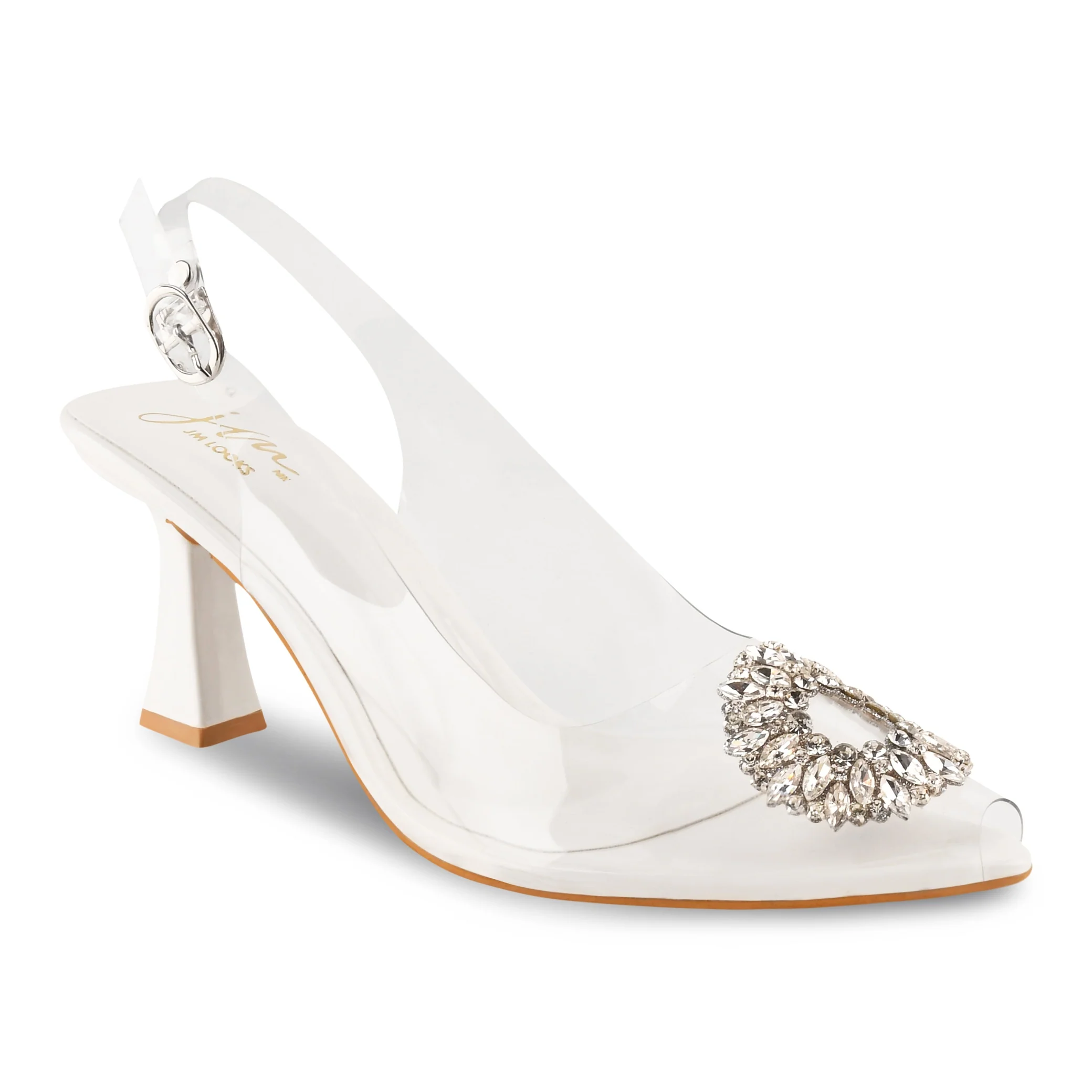 Crystal Embellished Transparent Heels for Women with Pointed Toe Slingback - Image 9