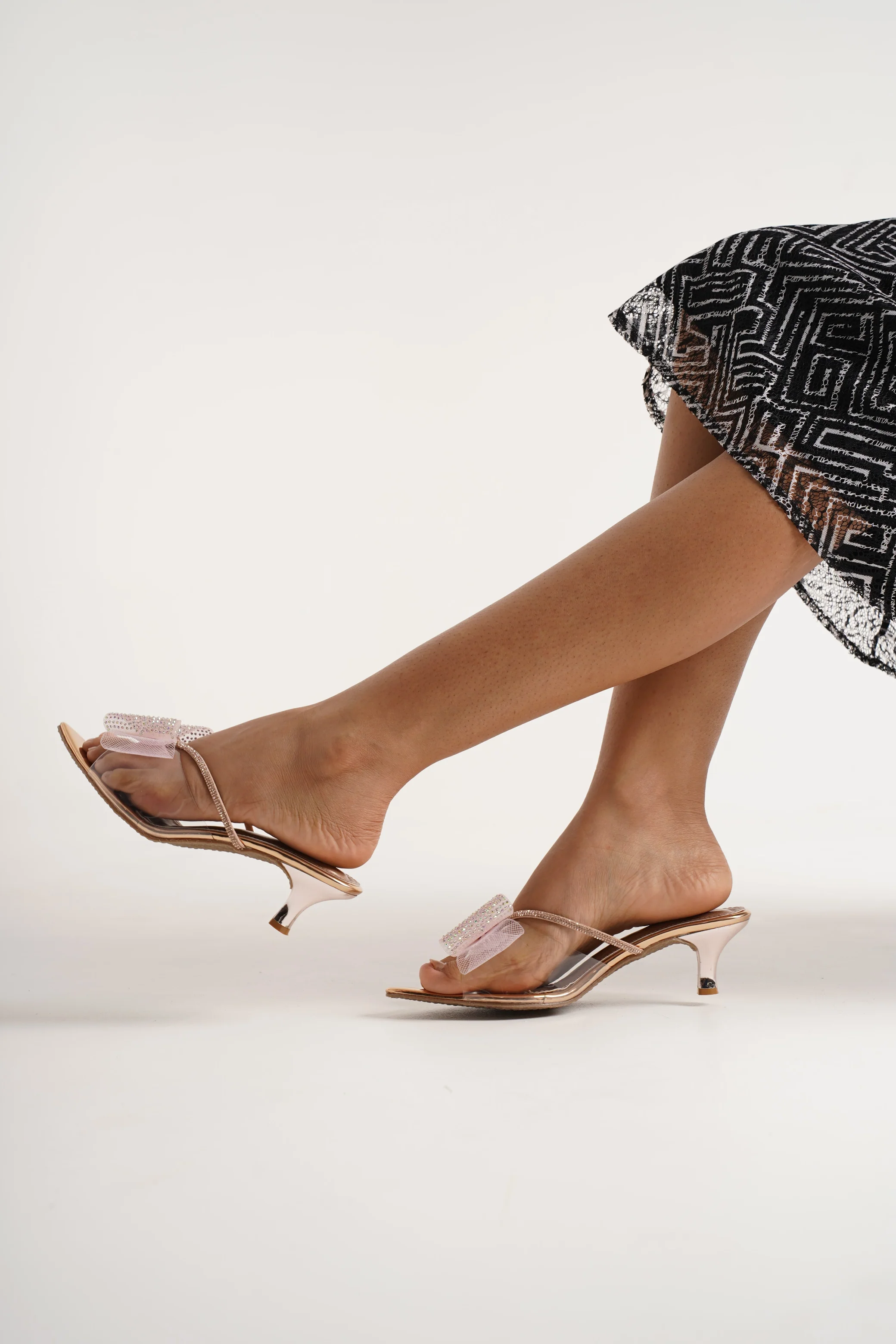 Jm Looks Dazzling Bow Transparent Kitten Heel Mules - Image 11