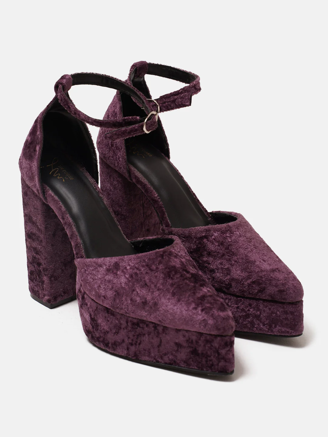 Women Pointed Toe Velvet Platform Block Heels with Ankle Strap - Image 10