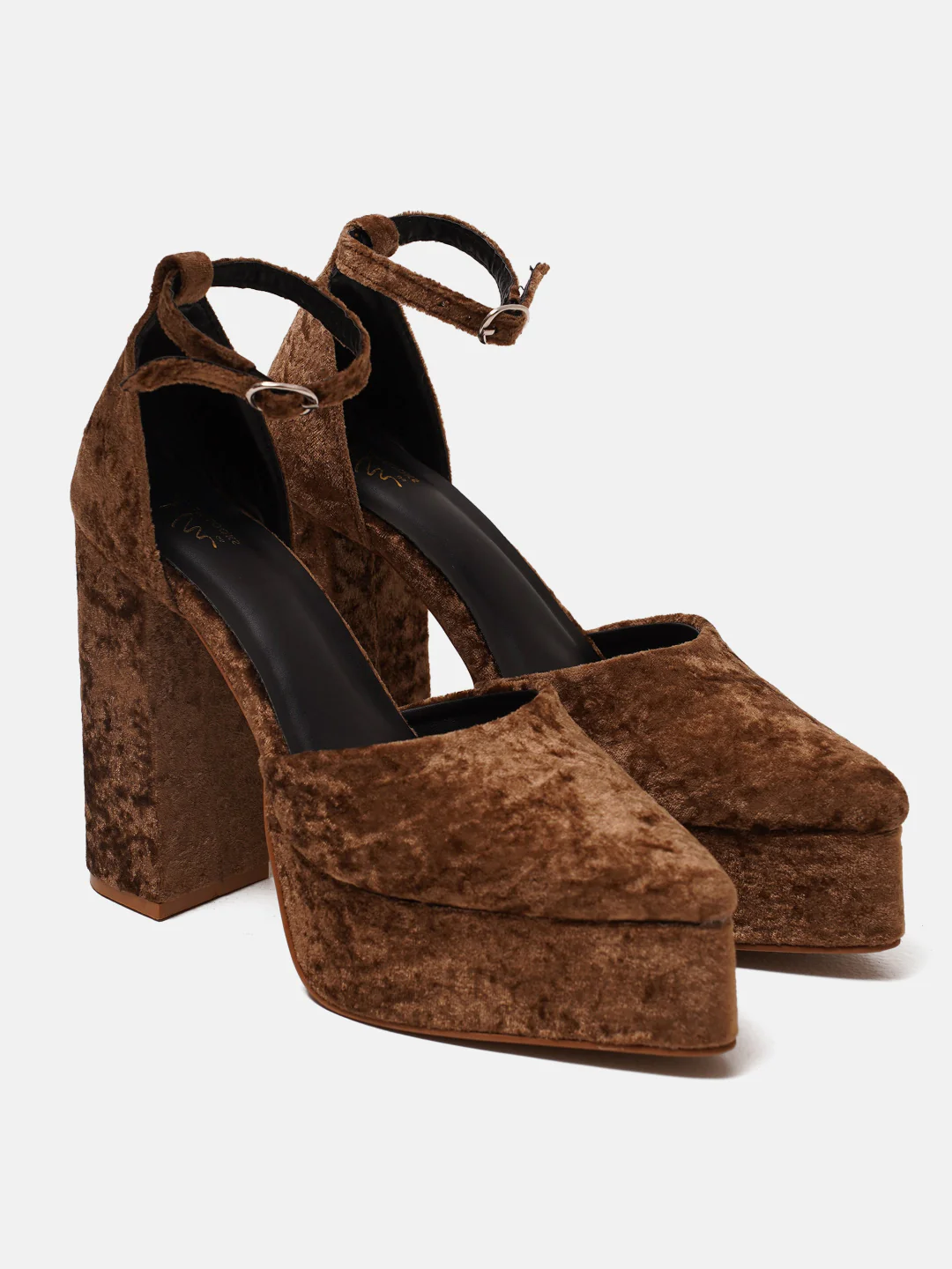 Women Pointed Toe Velvet Platform Block Heels with Ankle Strap - Image 12