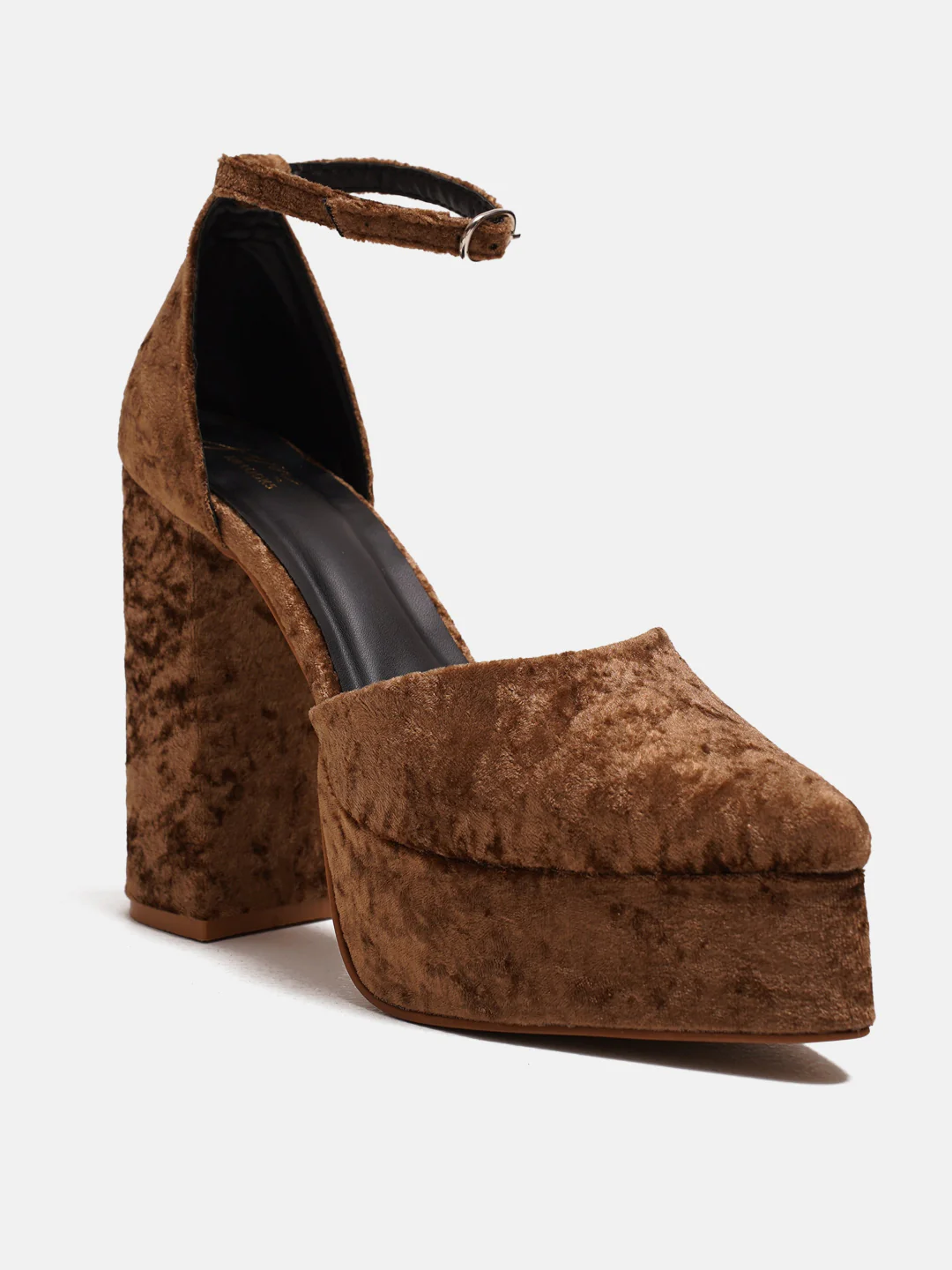 Women Pointed Toe Velvet Platform Block Heels with Ankle Strap - Image 13