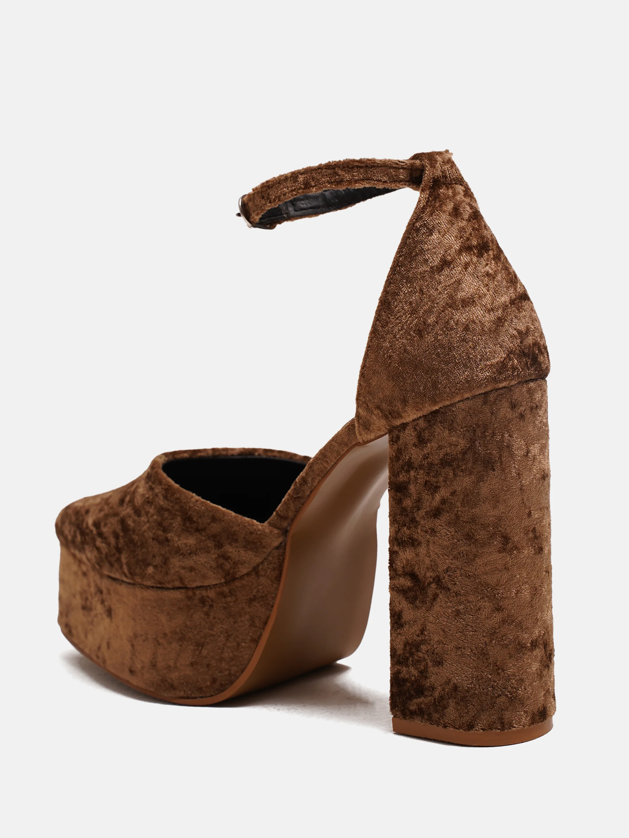 Women Pointed Toe Velvet Platform Block Heels with Ankle Strap - Image 14