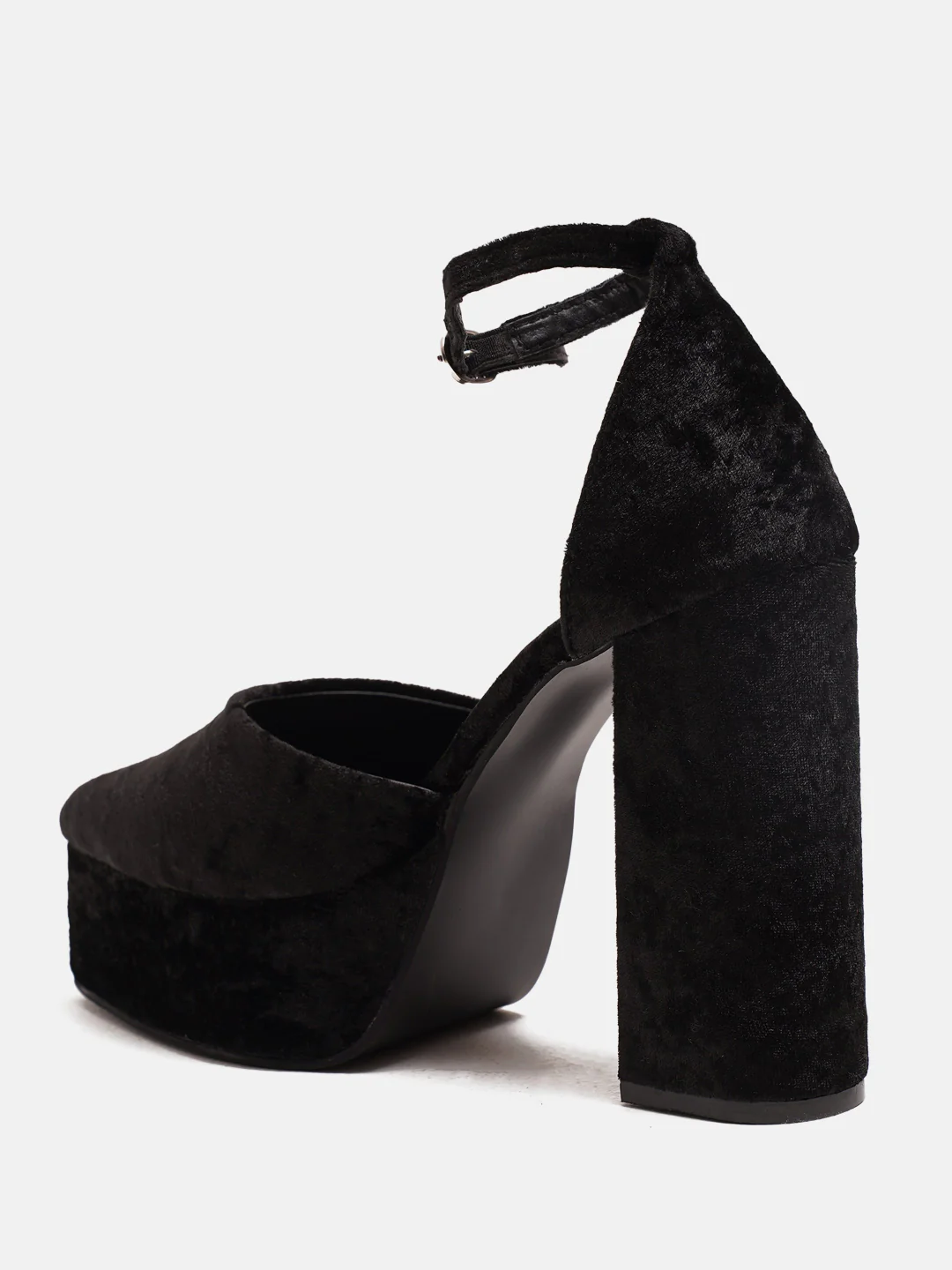 Women Pointed Toe Velvet Platform Block Heels with Ankle Strap - Image 2