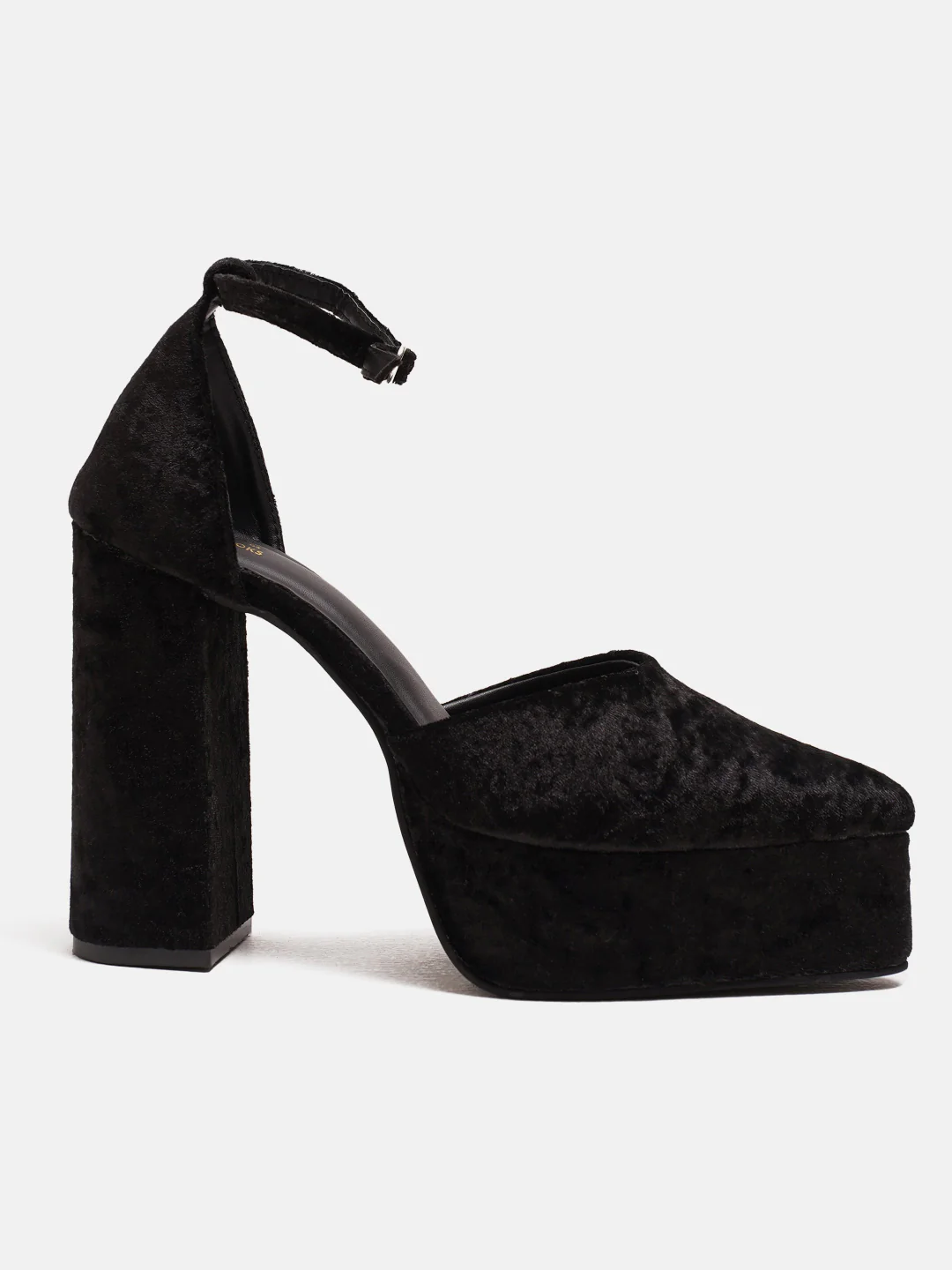 Women Pointed Toe Velvet Platform Block Heels with Ankle Strap - Image 3
