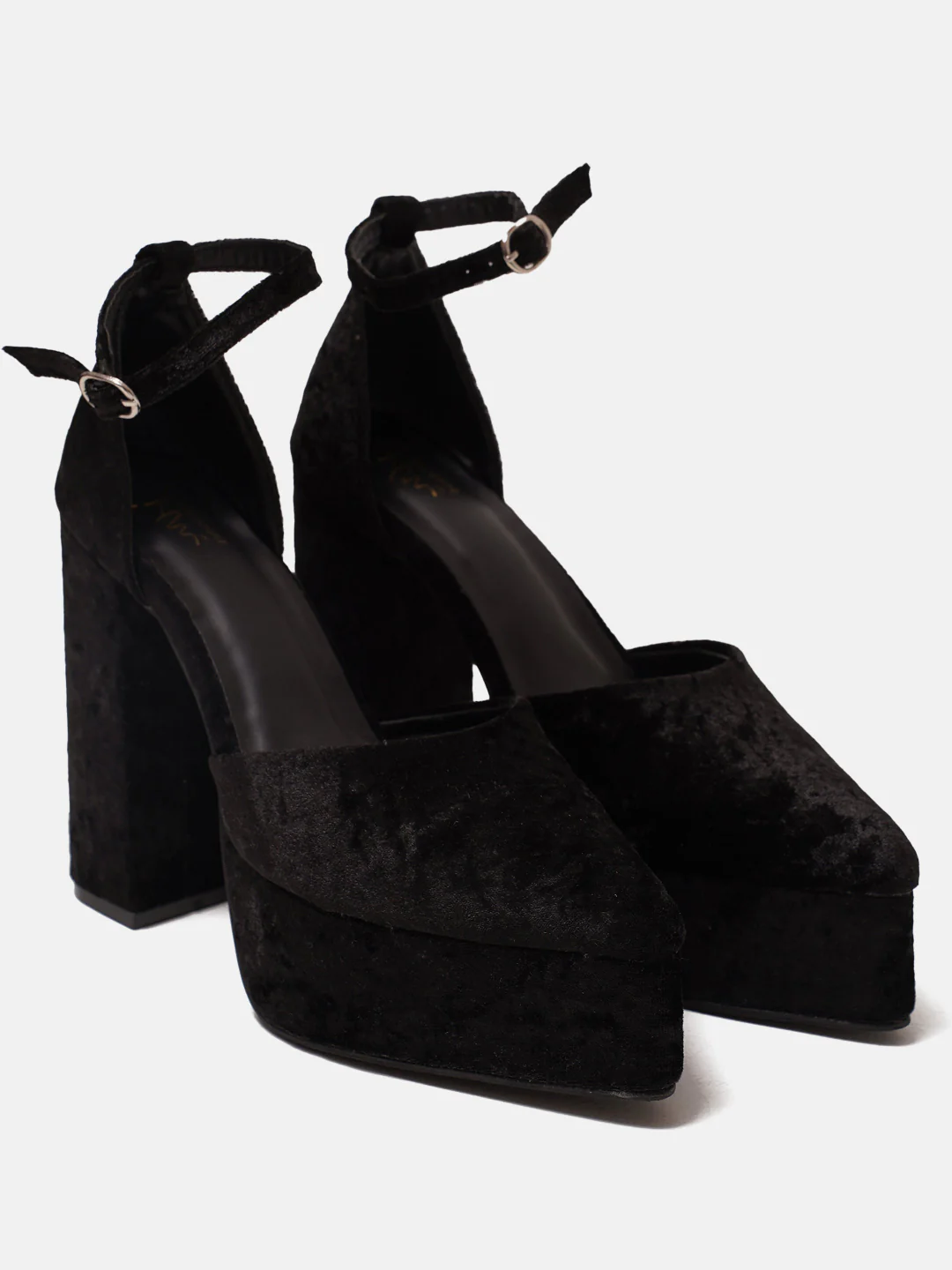 Women Pointed Toe Velvet Platform Block Heels with Ankle Strap - Image 4