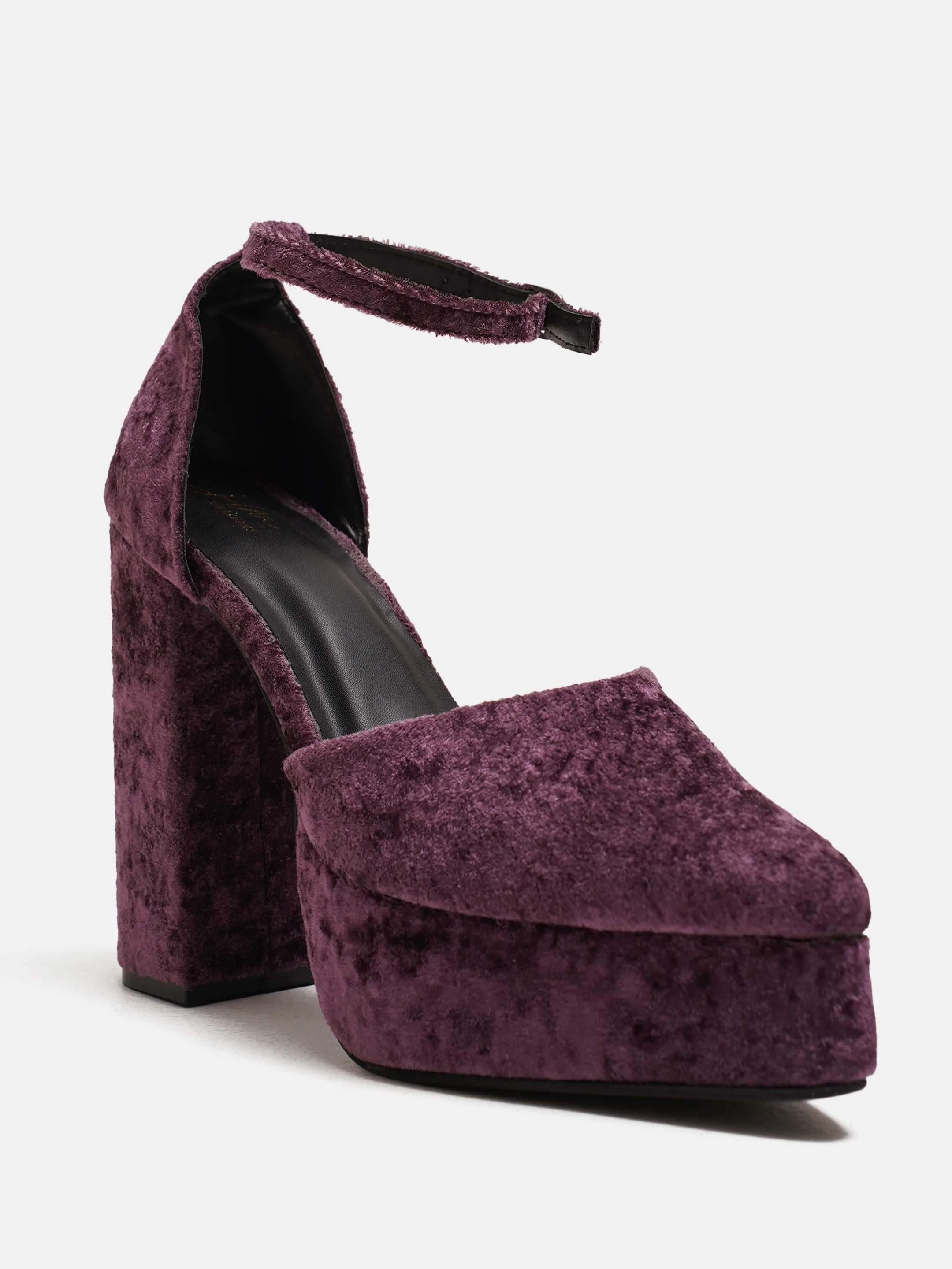 Women Pointed Toe Velvet Platform Block Heels with Ankle Strap - Image 7