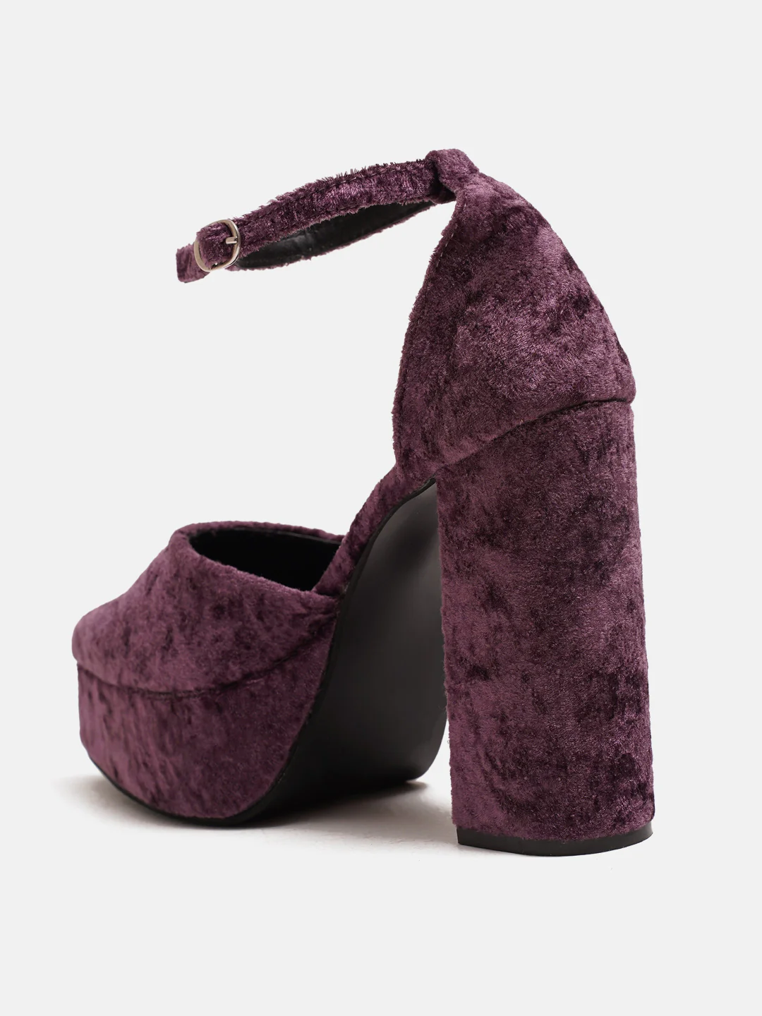 Women Pointed Toe Velvet Platform Block Heels with Ankle Strap - Image 8