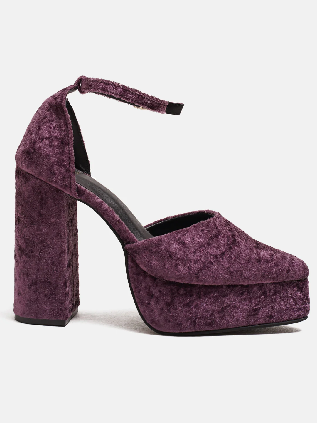 Women Pointed Toe Velvet Platform Block Heels with Ankle Strap - Image 9