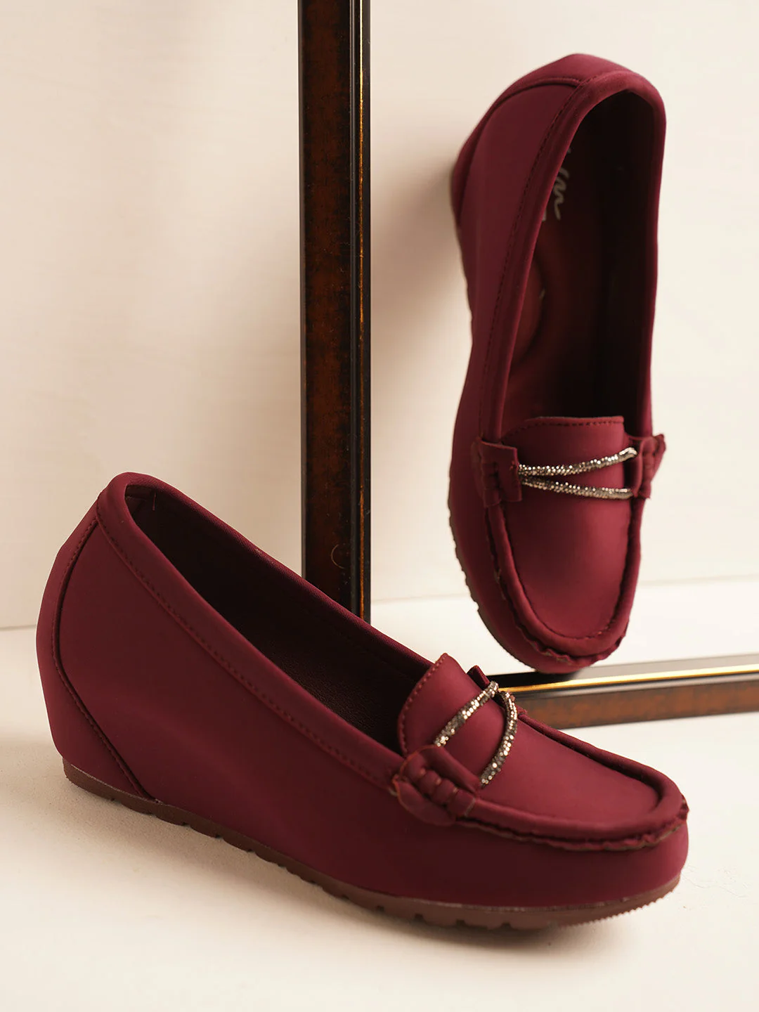 JM Looks Embellished Buckle Wedge heels Loafers - Image 7