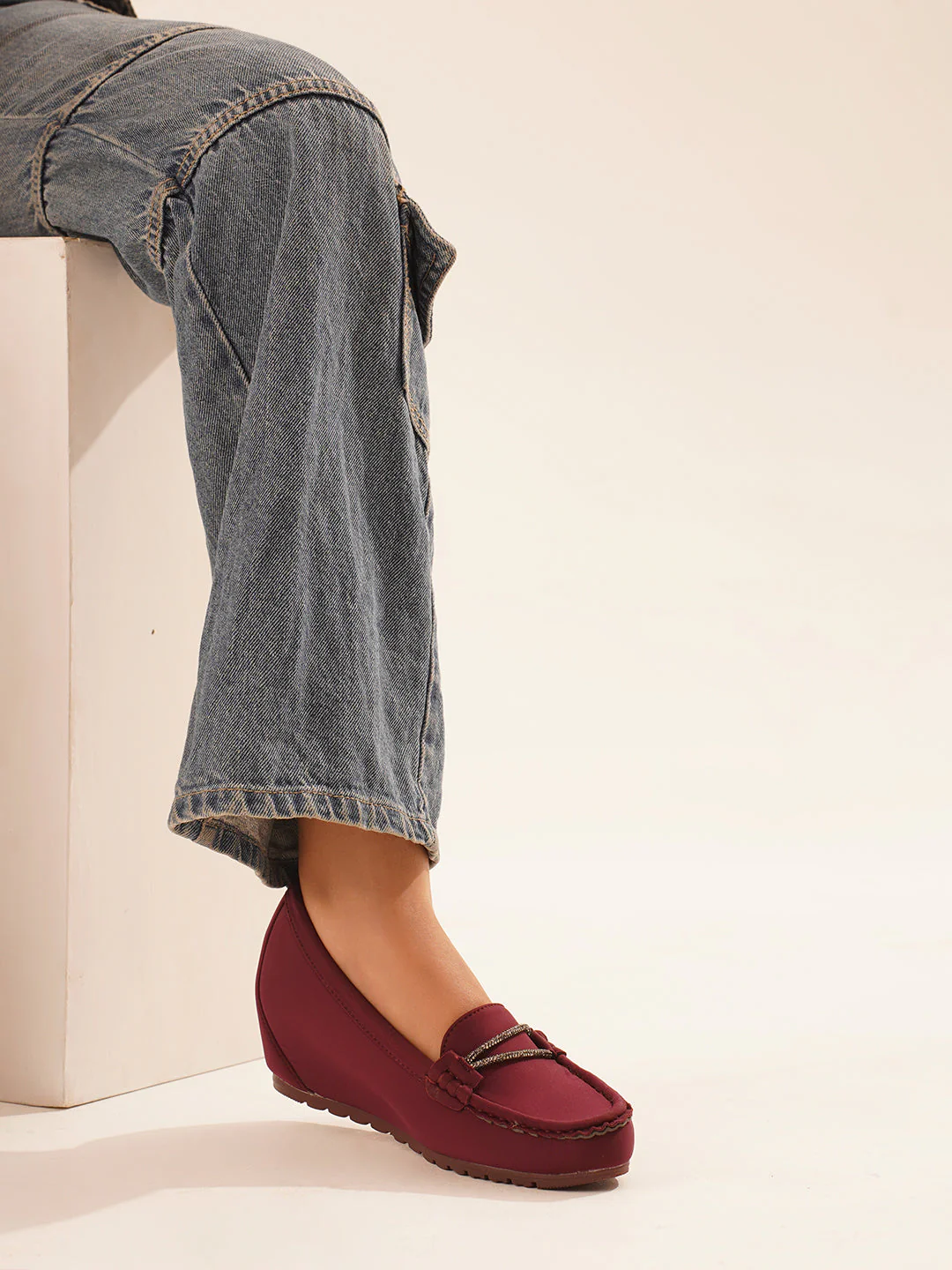 JM Looks Embellished Buckle Wedge heels Loafers - Image 9