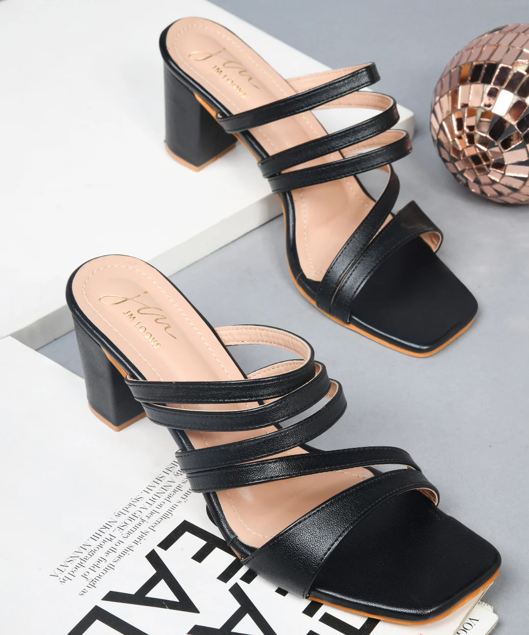 Strappy Block Heel Mules for Women with Square Open Toe