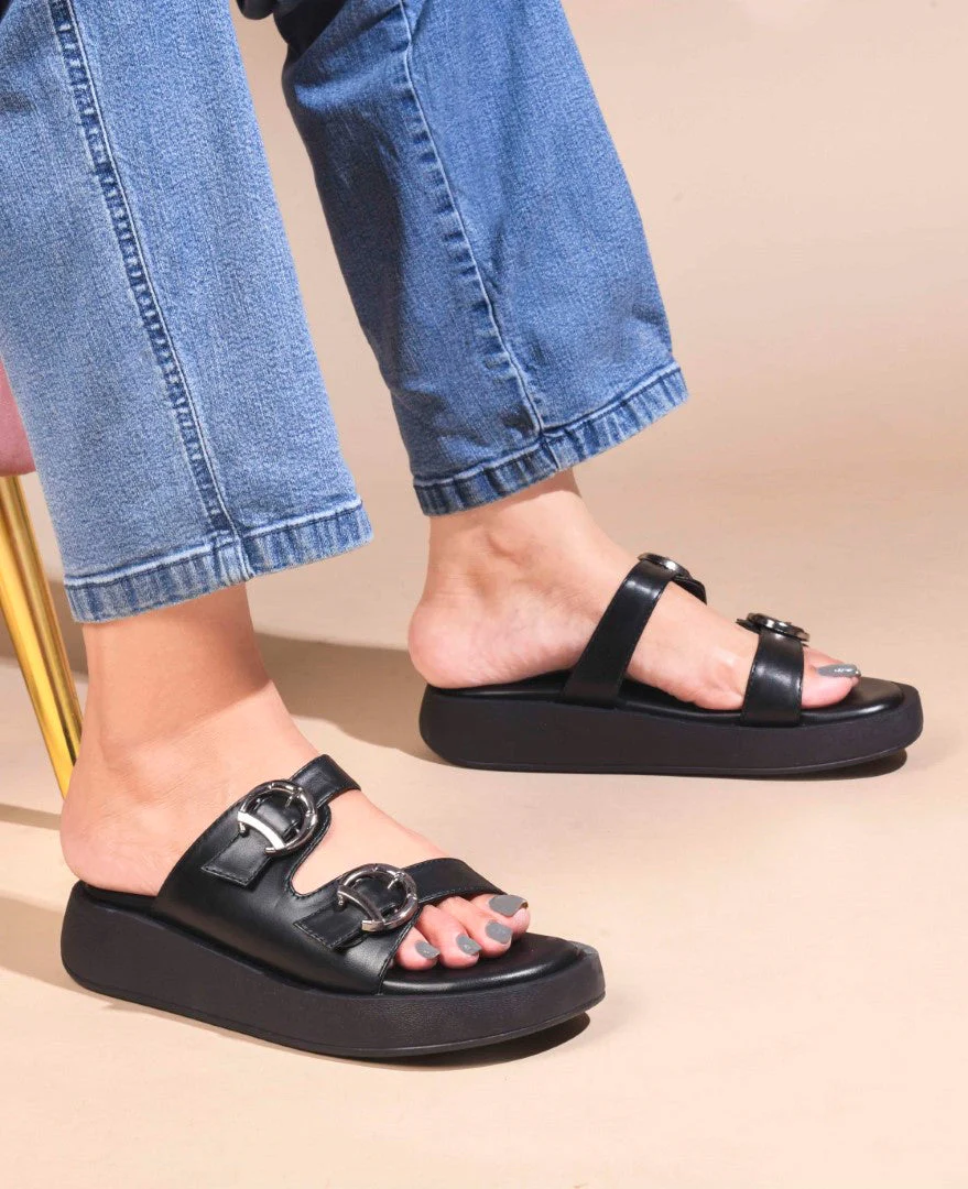 Women's Double Buckle Platform Slide Sandals with Chunky Sole | JM Looks - Image 4