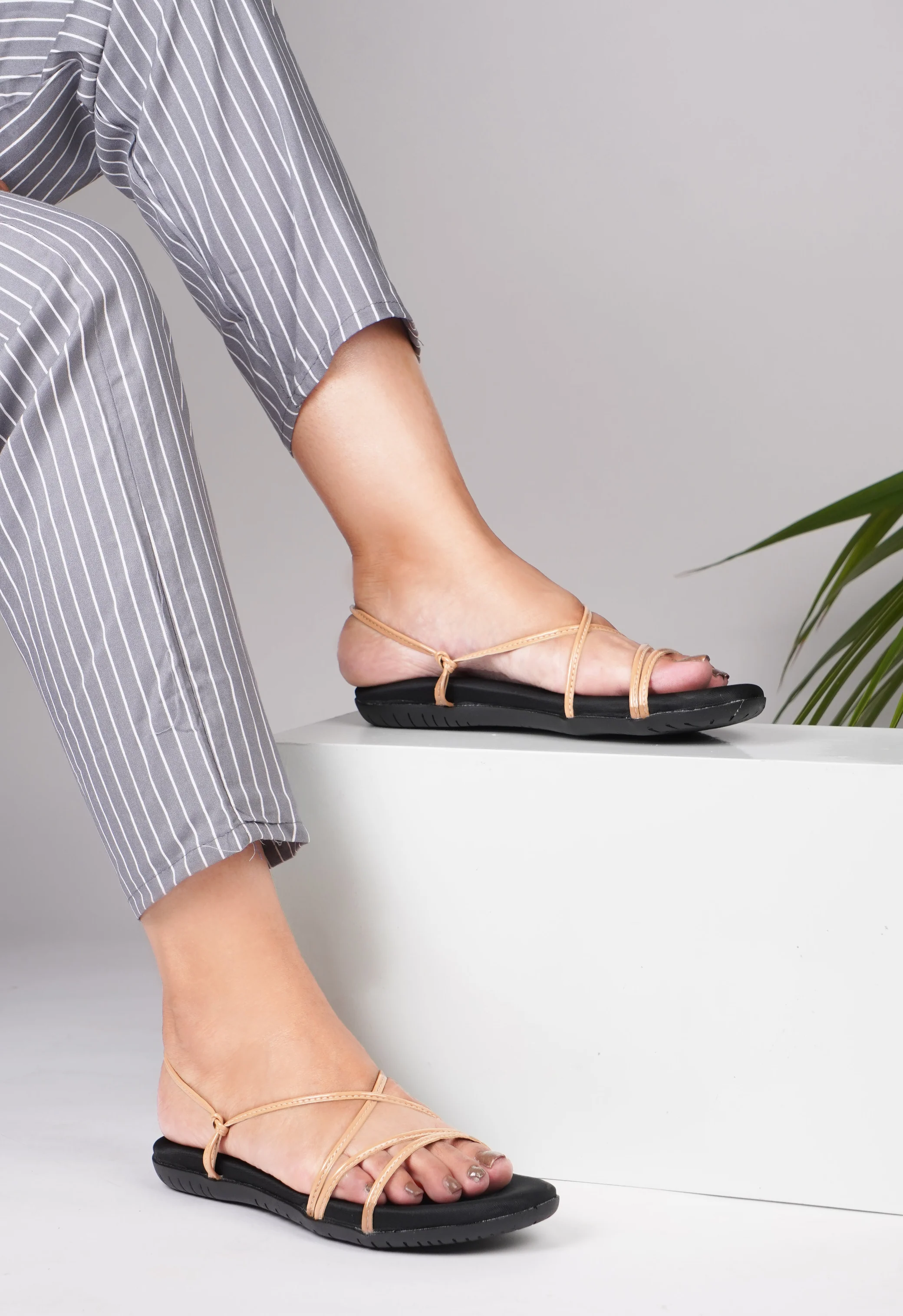 Jm Looks Women's Strappy Flat Sandals with Thin Cross Straps & Slingback - Image 7