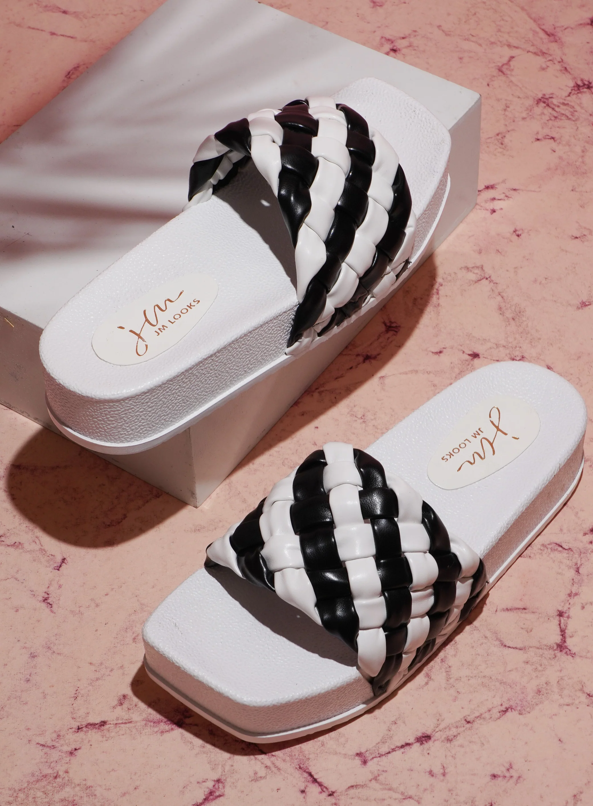 Woven Braided Platform Slides Padded Strap Casual Summer Wedge Sandals